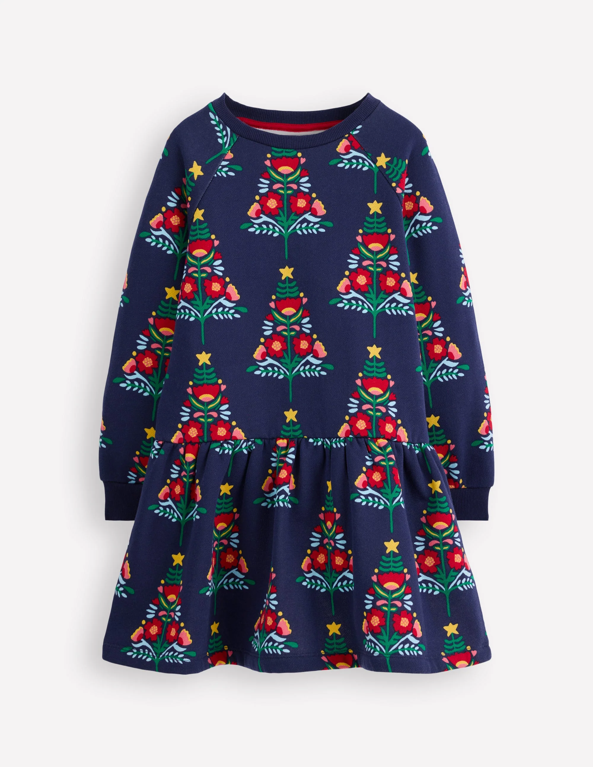 Kuscheliges Sweatshirt-Kleid-Schuluniform-Marineblau Weihnachtsbäume