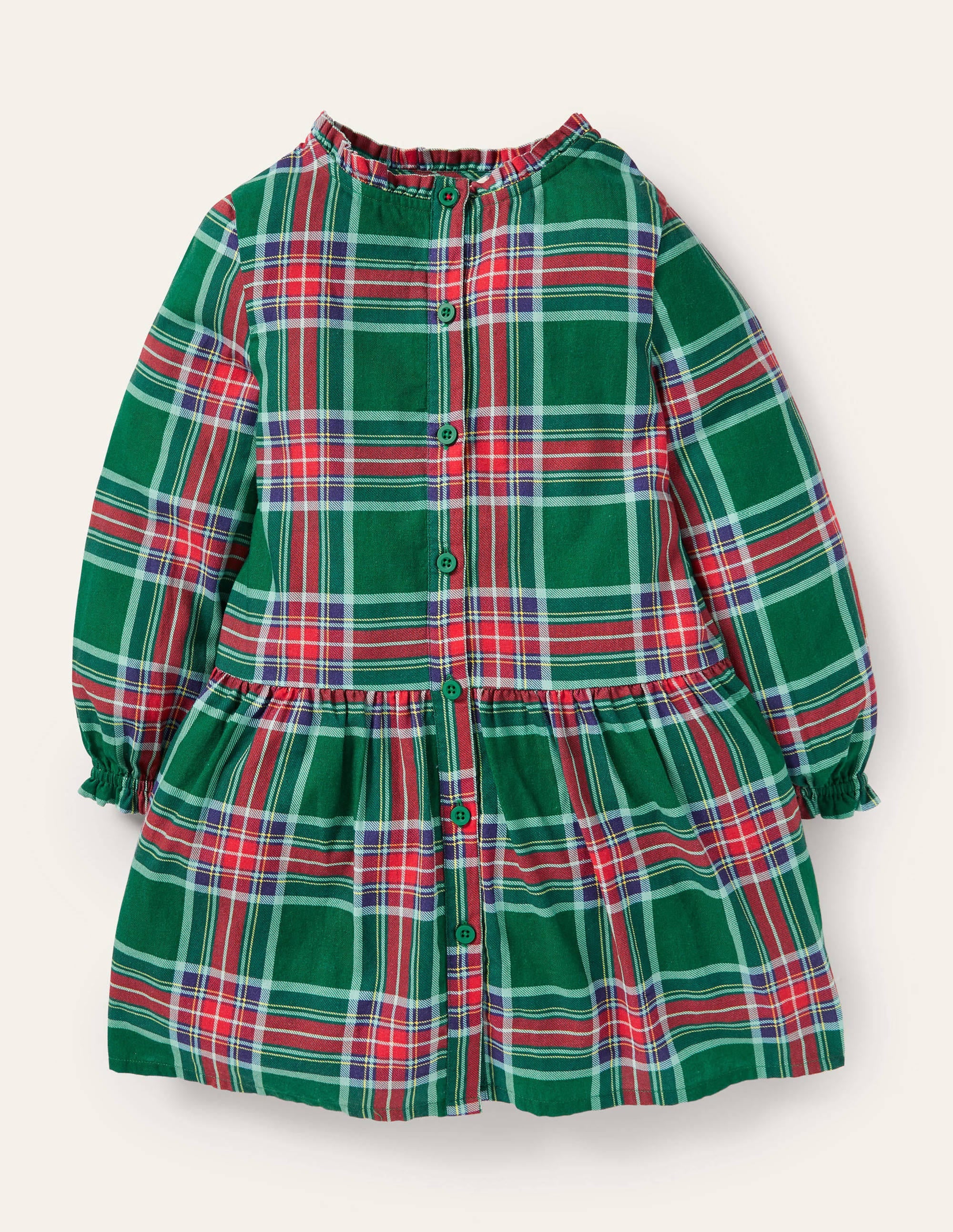 Lässiges Webkleid mit Karomuster-Waldgrün, Karo