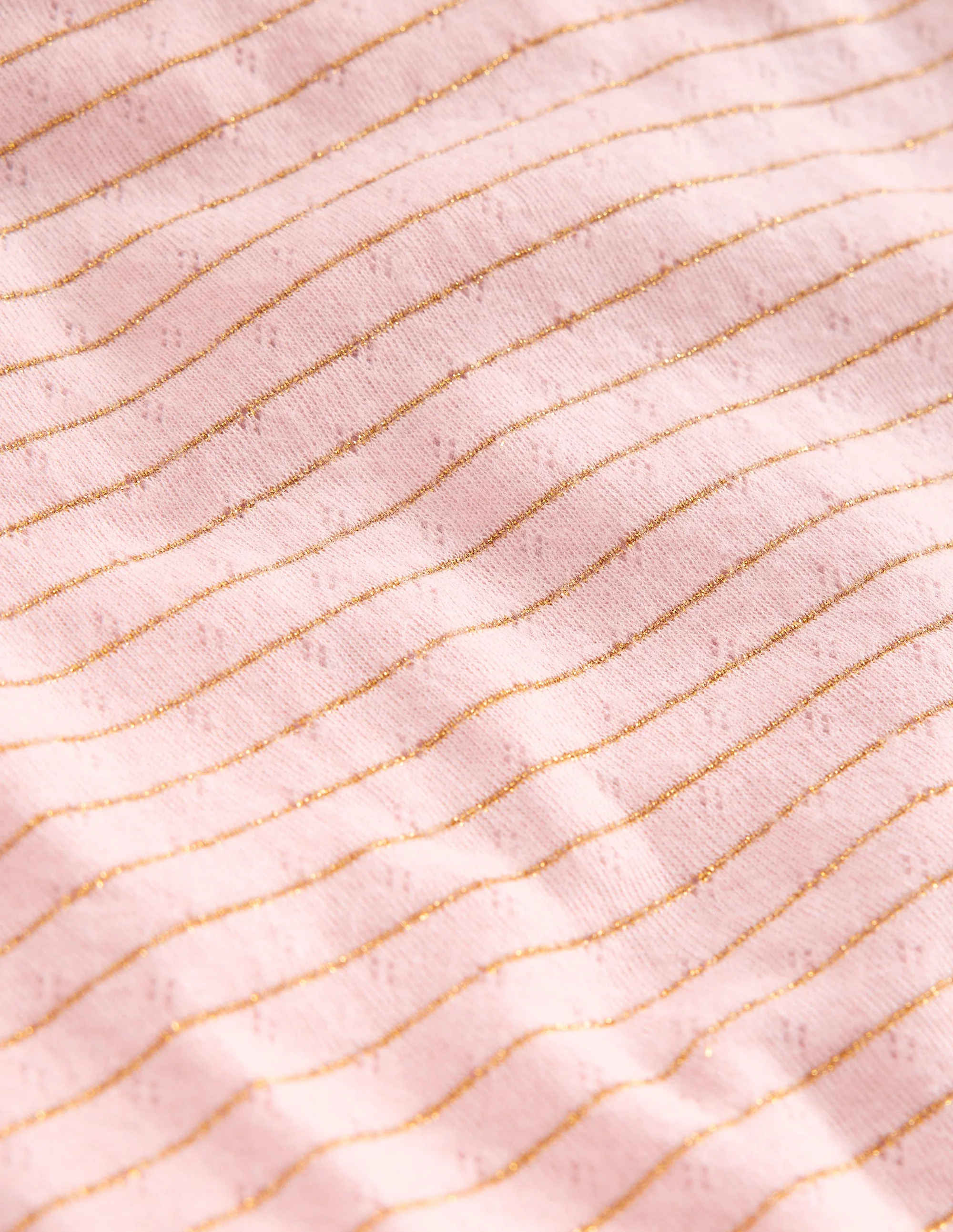 Langärmeliges Oberteil mit Pointelle-Muster-Kreiderosa/Gold Lurex Streifen - Image 3