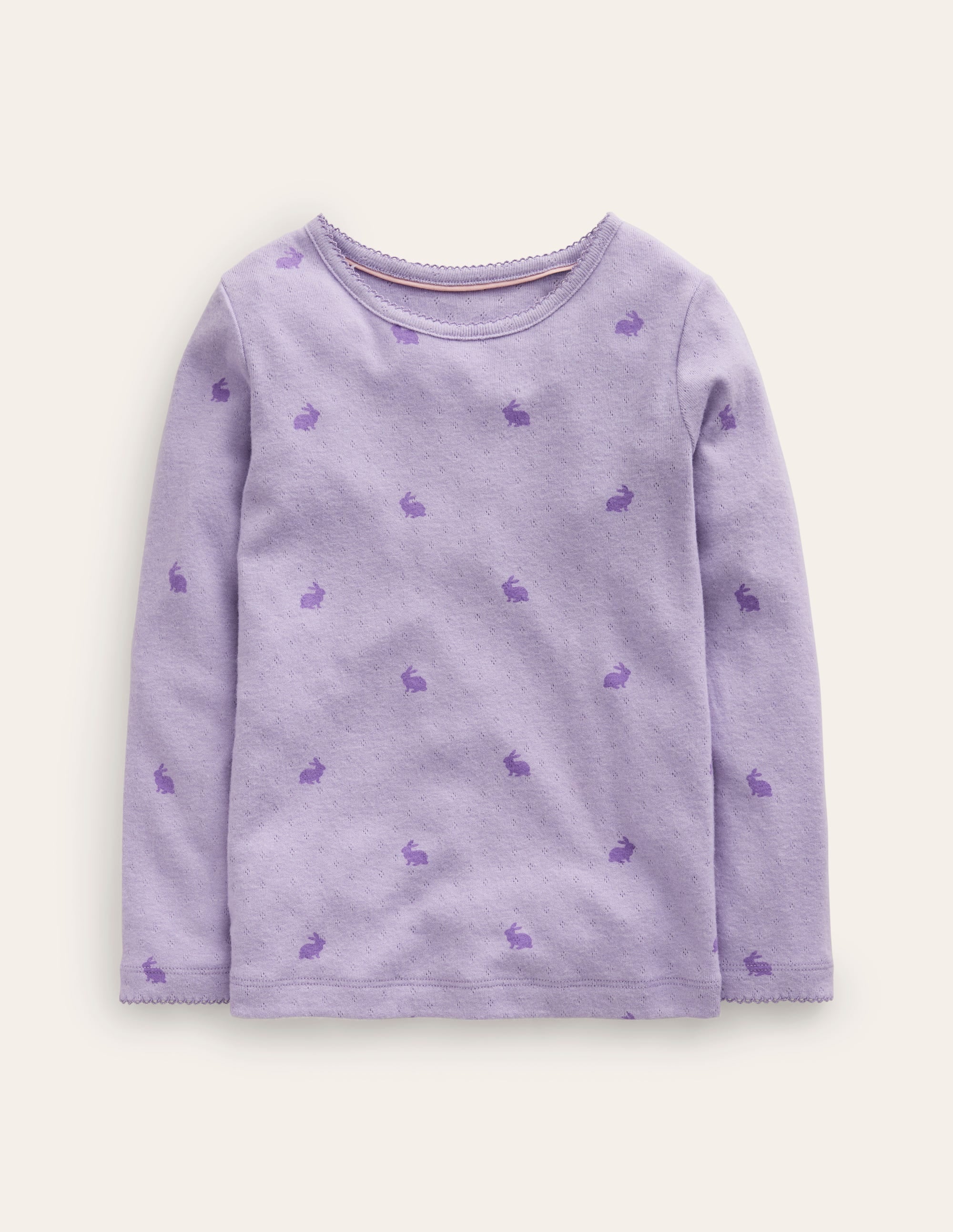 Langärmeliges Oberteil mit Pointelle-Muster-Lavendel Lila Häschen