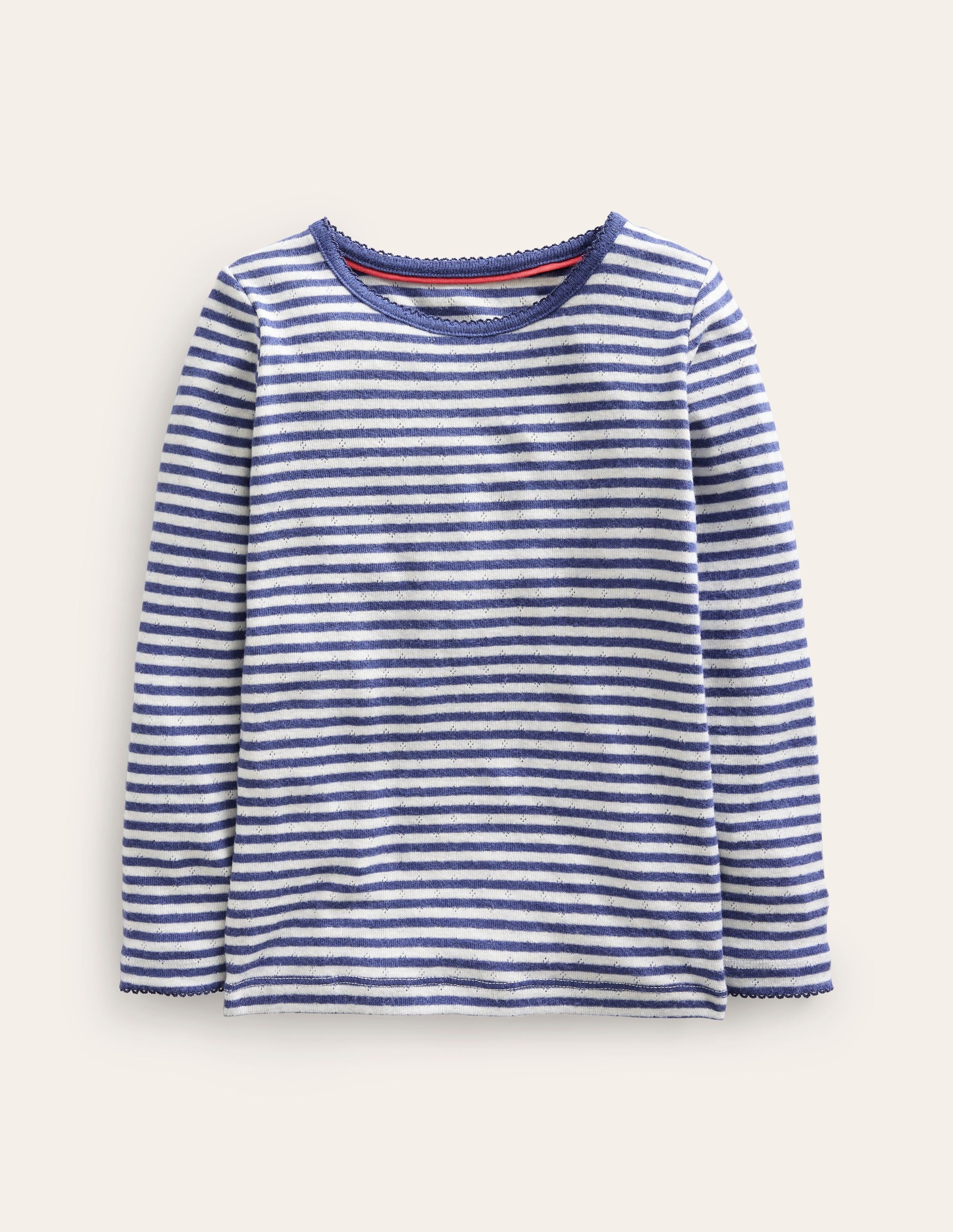 Langärmeliges Oberteil mit Pointelle-Muster-Segelblau/Ecru