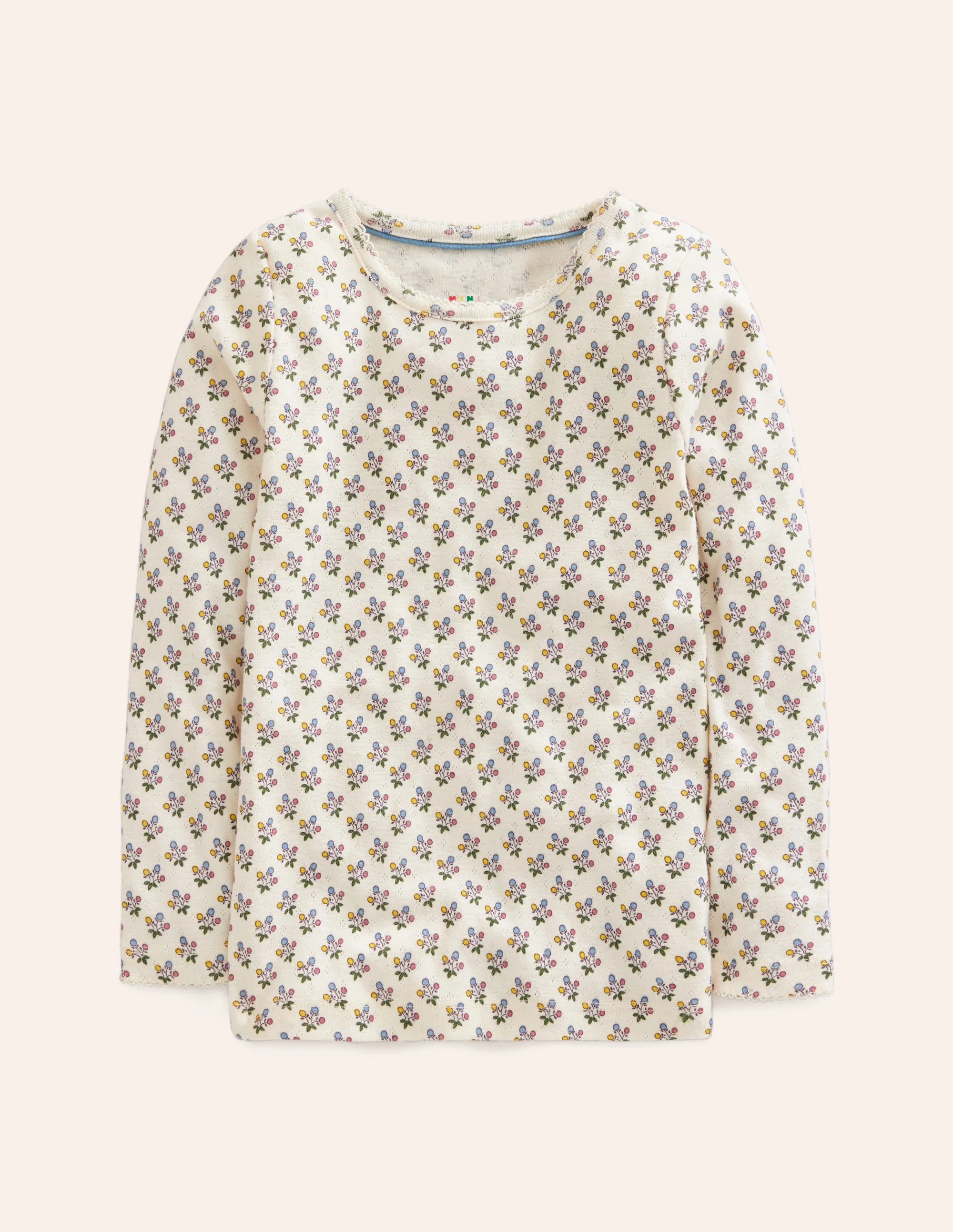 Langärmeliges Oberteil mit Pointelle-Muster-Vanilleschote/Senfgelb Floral