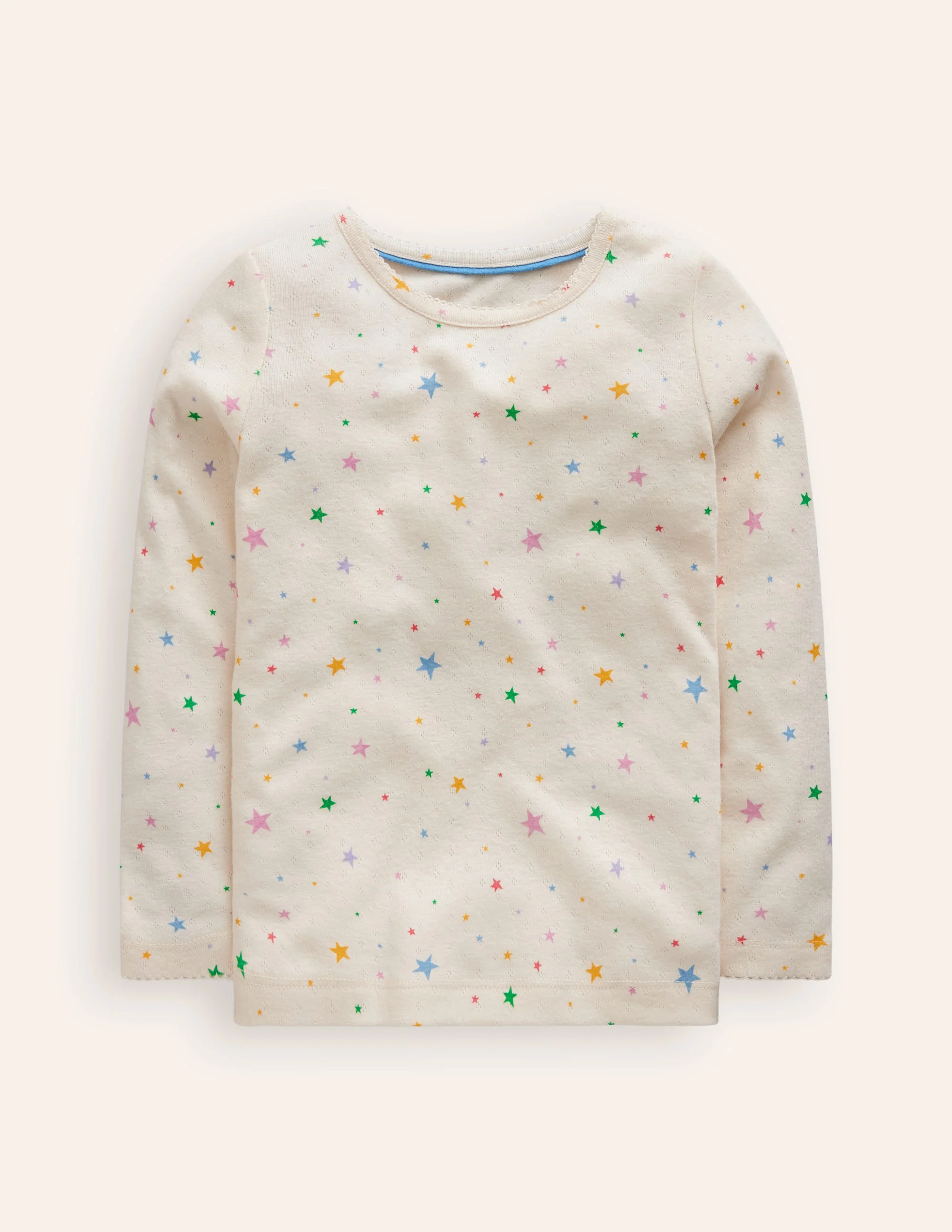 Langärmeliges Oberteil mit Pointelle-Muster-Vanilleschote/Senfgelb Floral