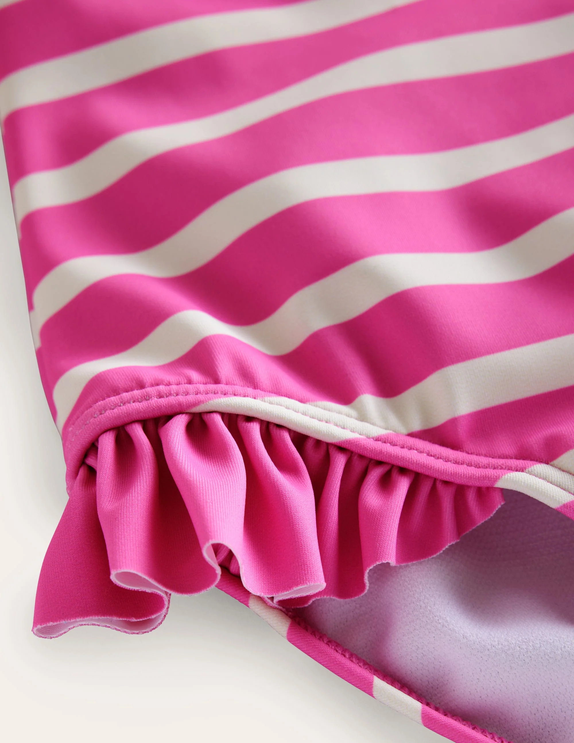 Langärmliger Badeanzug mit Rüschen-Rosa, Naturweiß Streifen - Image 3