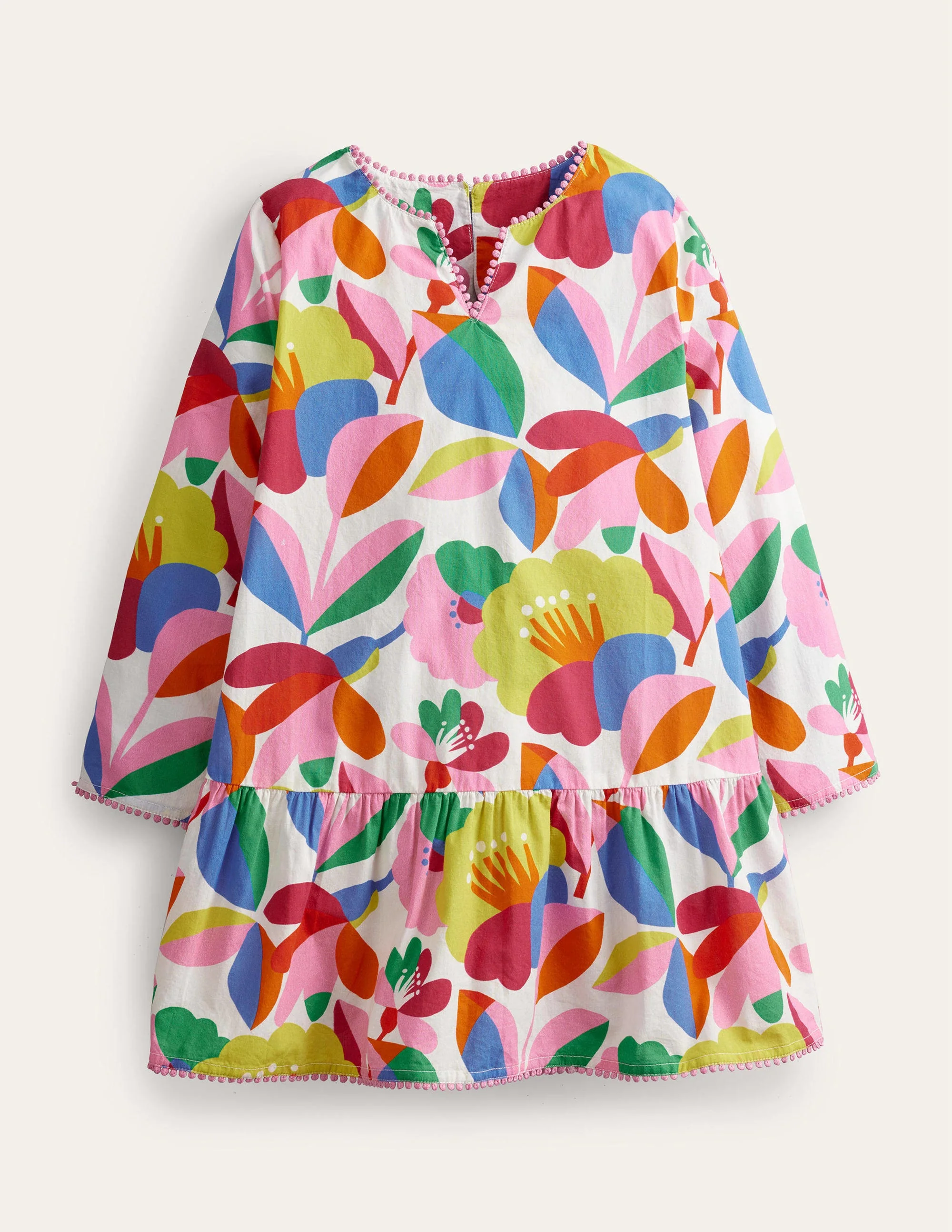 Langärmliger gemusterter Kaftan-Naturweiß/Bunt, Märchenhaftes Blumenmuster