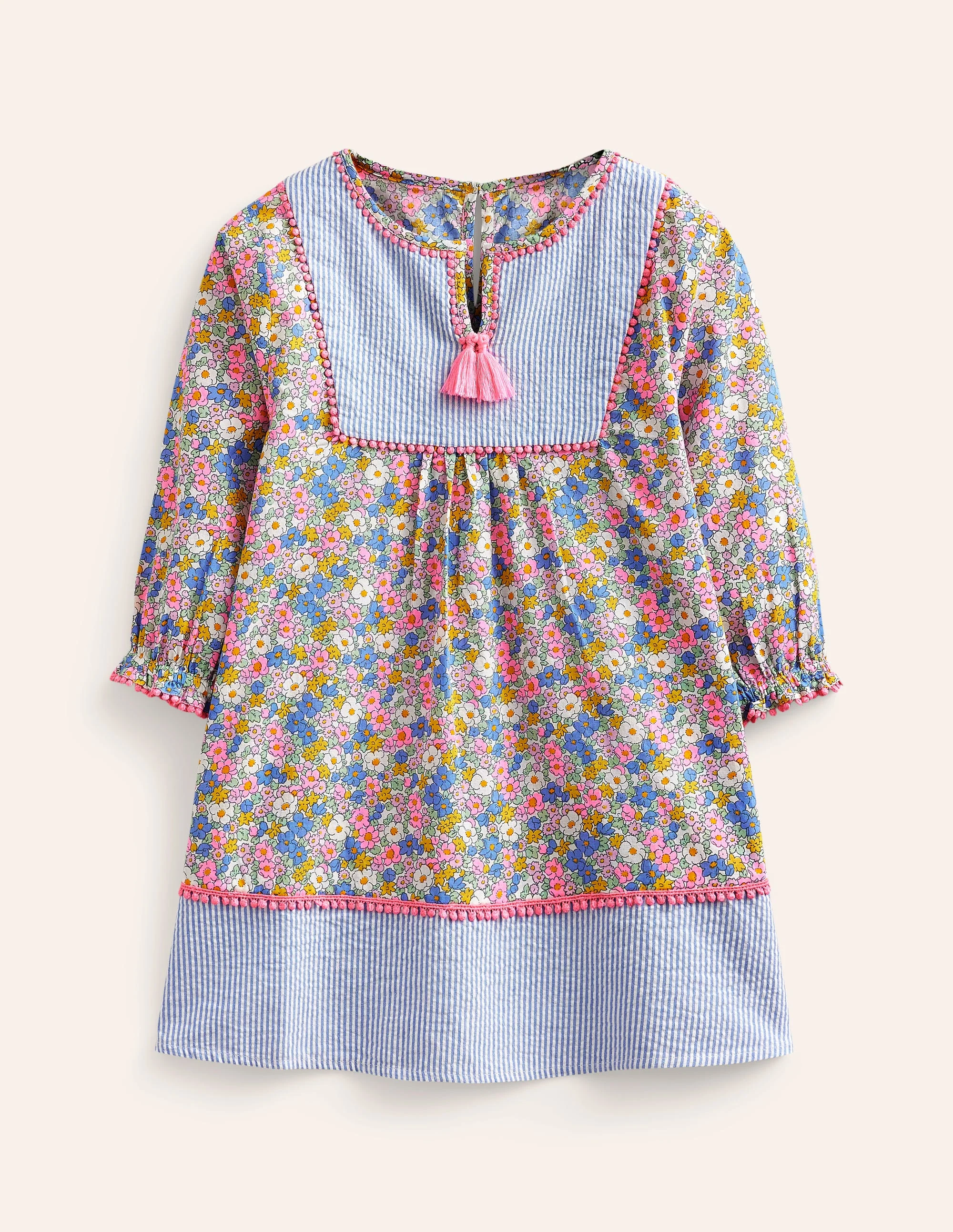 Langärmliger Kaftan mit Muster-Festivalrosa Nautisch Floral