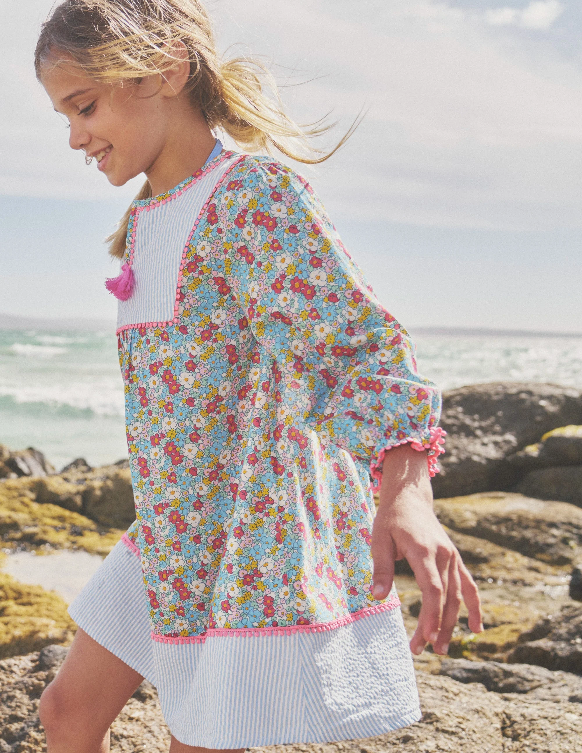 Langärmliger Kaftan mit Muster-Festivalrosa Nautisch Floral - Image 4