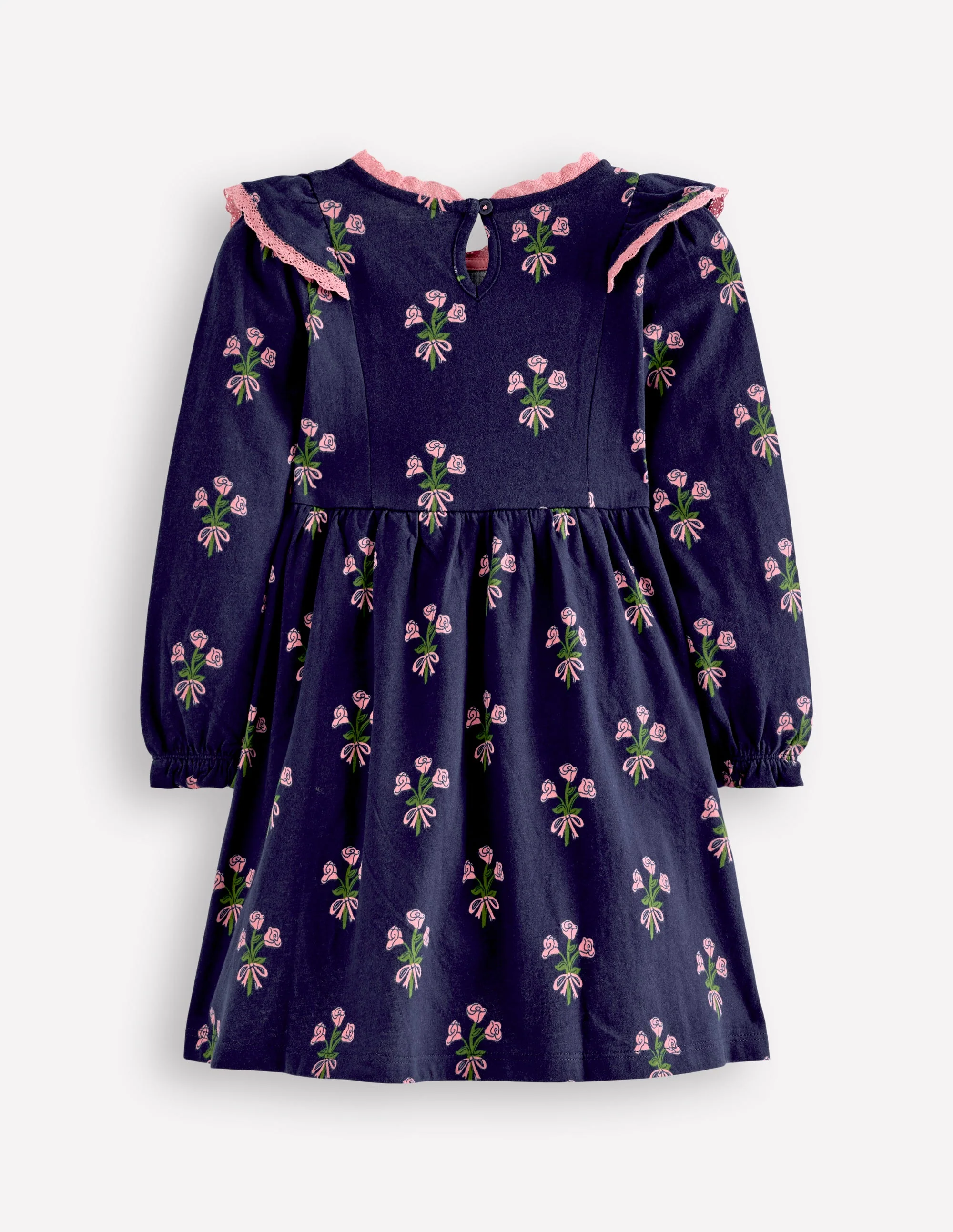 Langärmliges Rüschenkleid-College-Marineblau Kleiner Blumenstrauß - Image 2