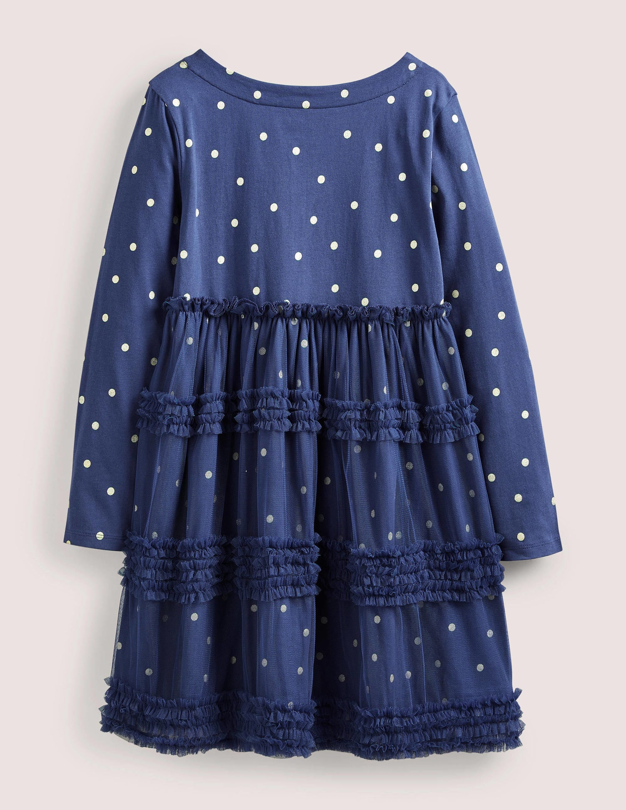 Langärmliges Tüllkleid aus Jersey-Segelblau/Gold, Getupft - Image 2