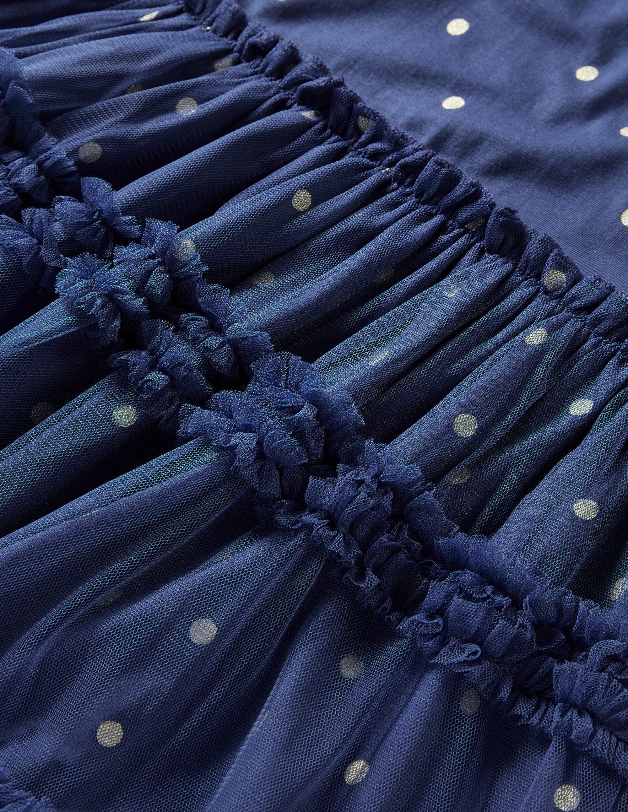 Langärmliges Tüllkleid aus Jersey-Segelblau/Gold, Getupft - Image 3