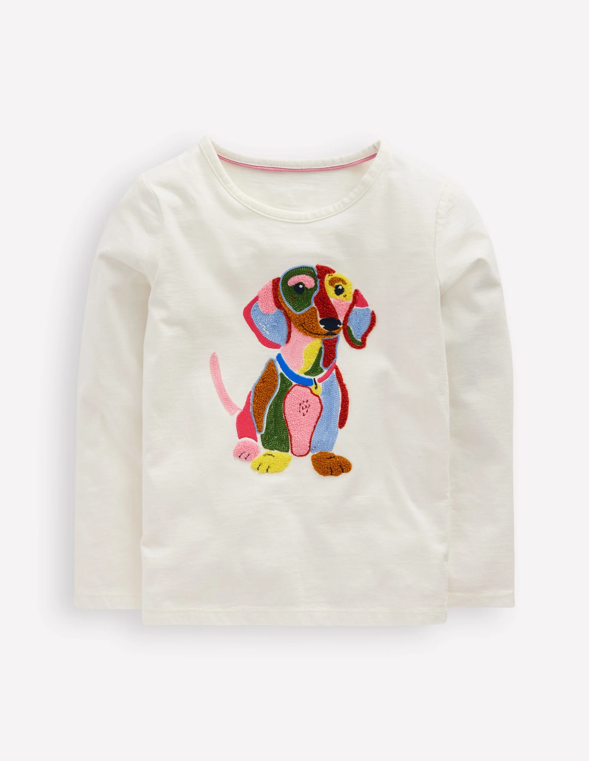Langarmshirt aus Bouclé-Sanftes Naturweiß Hund