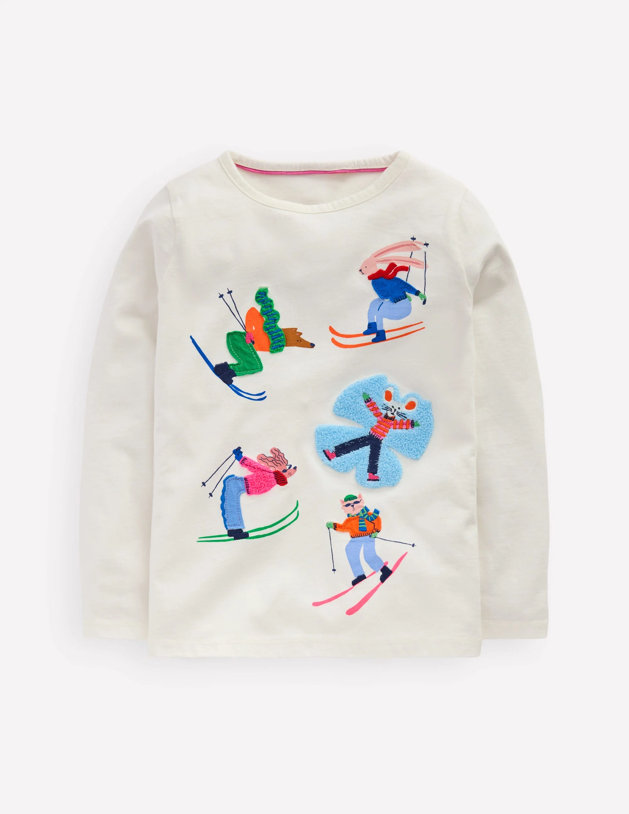 Langarmshirt aus Bouclé-Sanftes Naturweiß Skifahrer