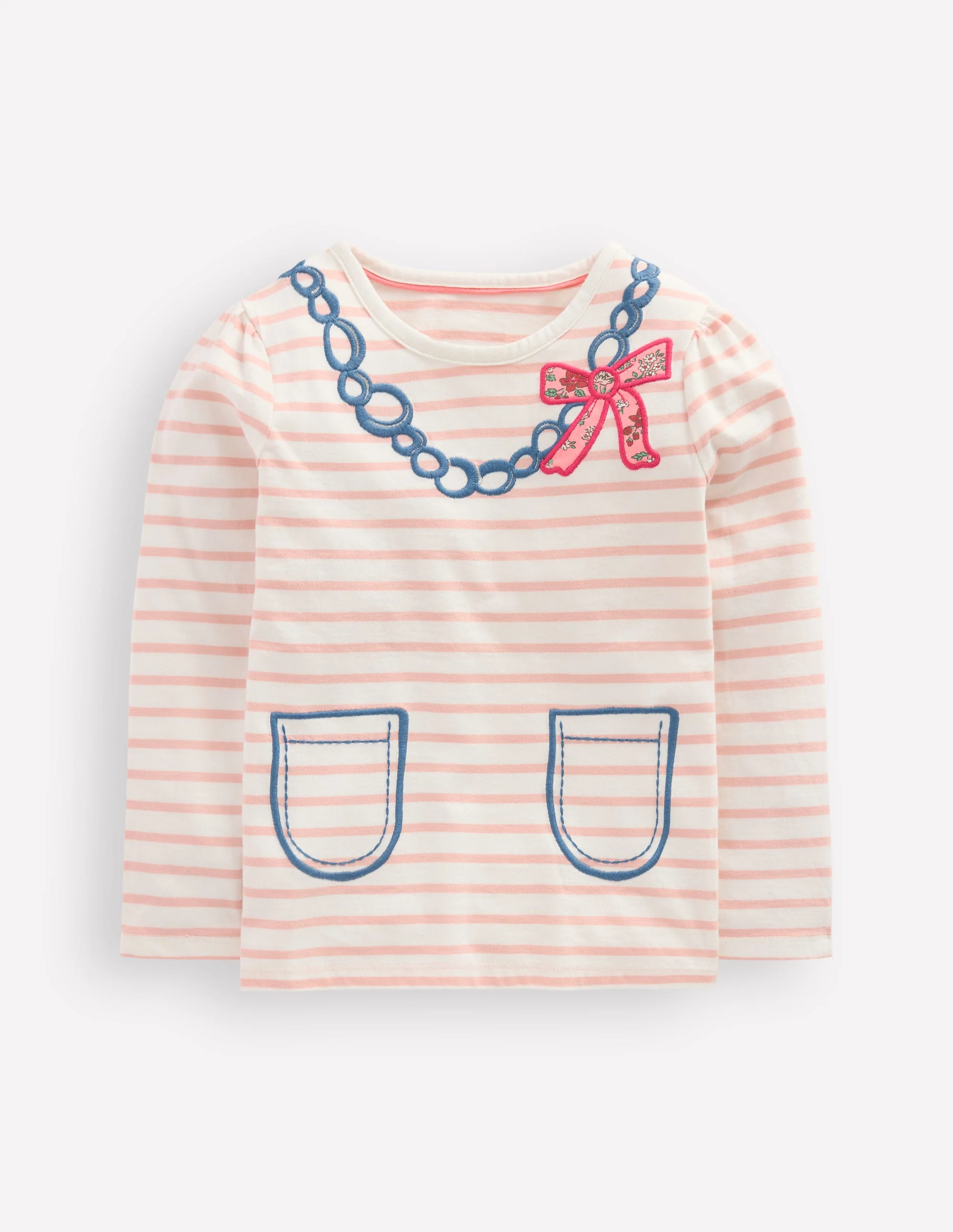 Langarmshirt mit Puffärmeln und Applikation-Lotus Halskette Streifen