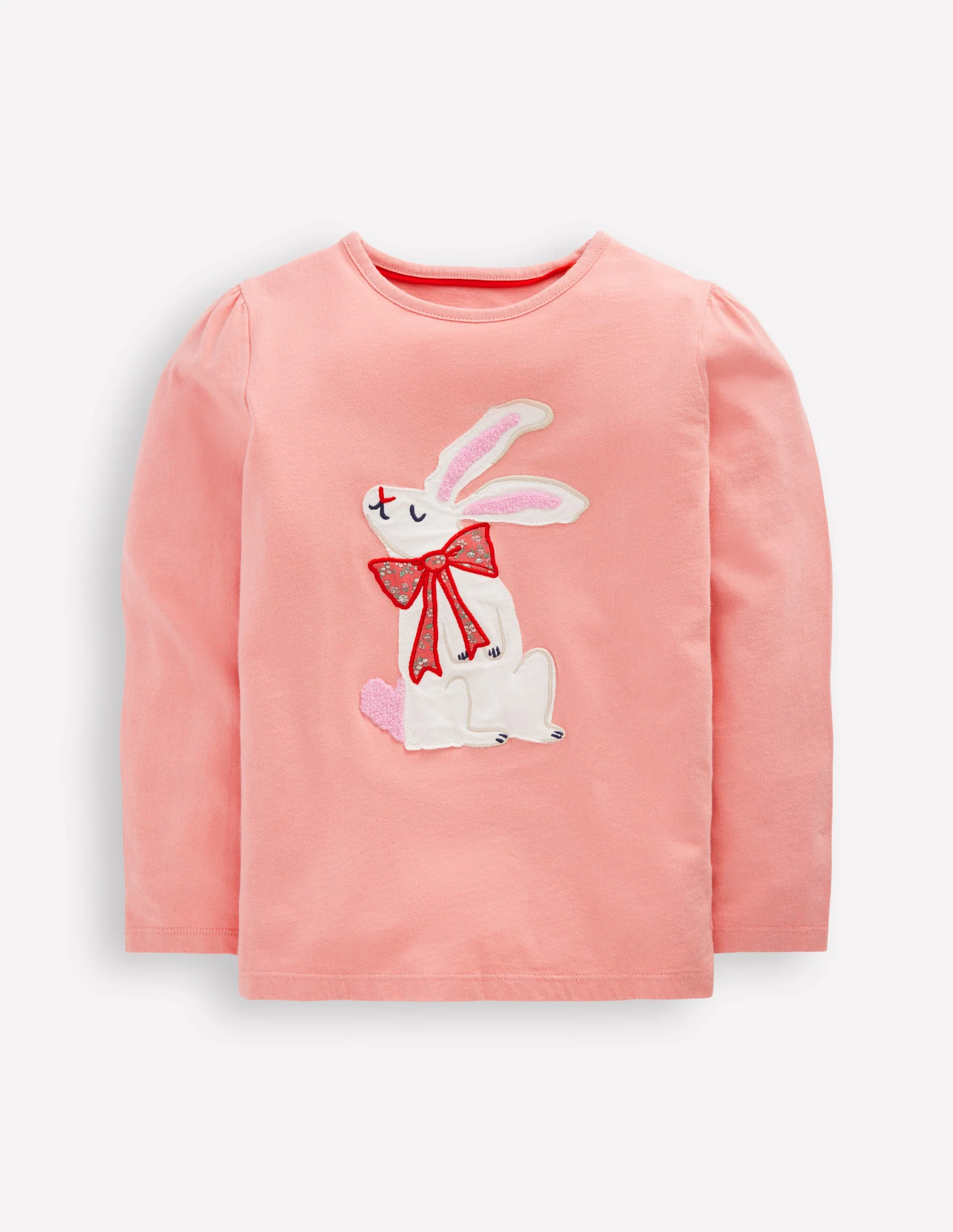 Langarmshirt mit Puffärmeln und Applikation-Rosa, Häschen