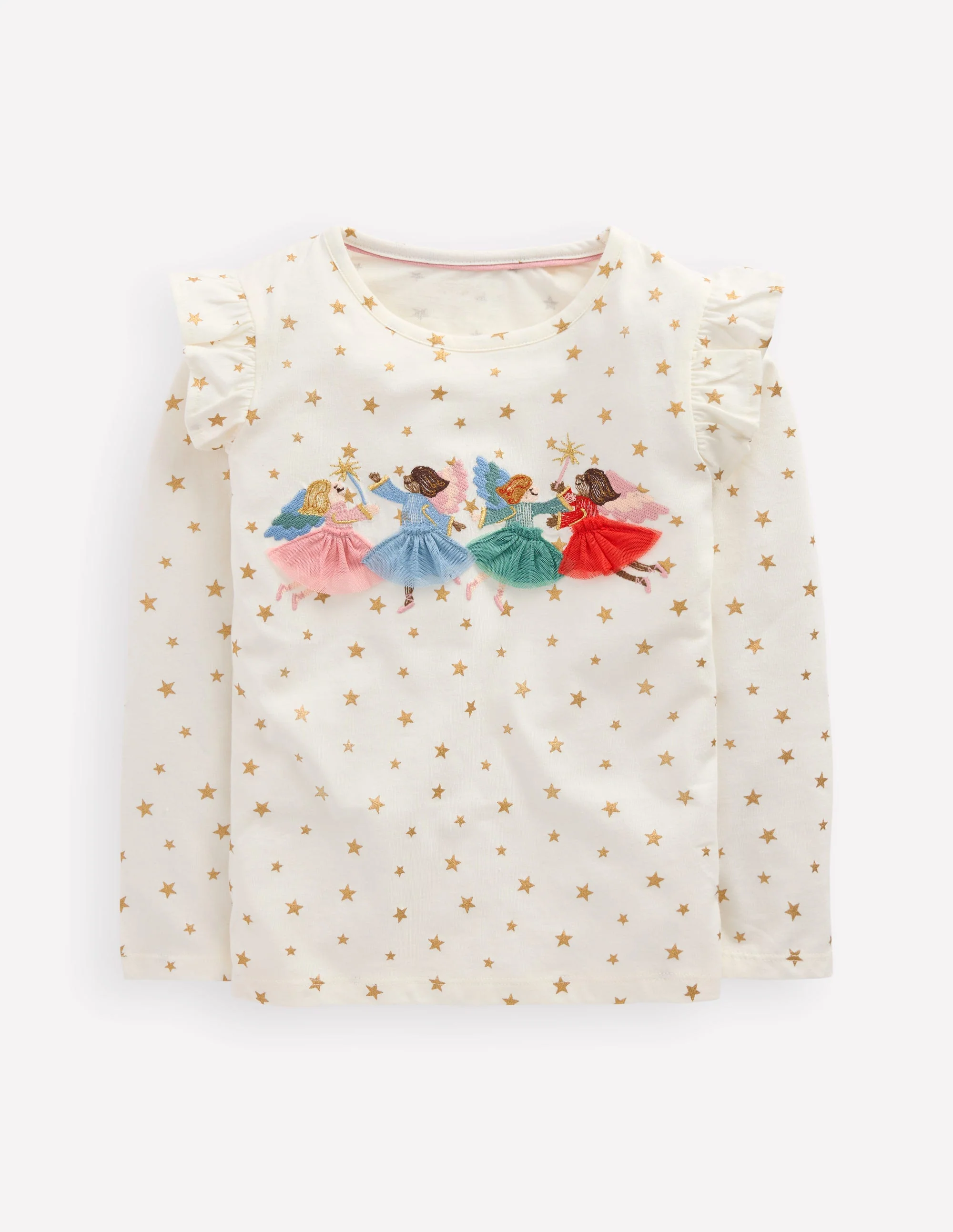 Langarmshirt mit Rüschenärmeln und Applikation-Naturweis Feen