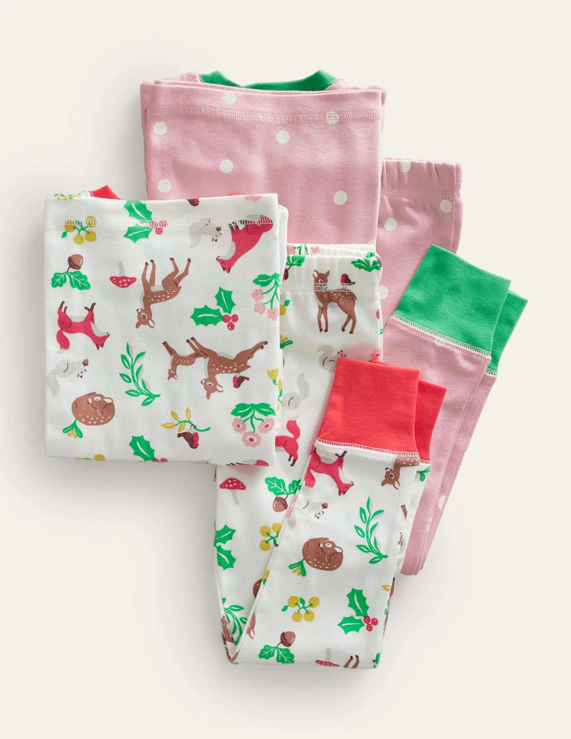 Langer Schlafanzug im 2er-Pack-Naturweiß, Festliches Waldmotiv - Image 2