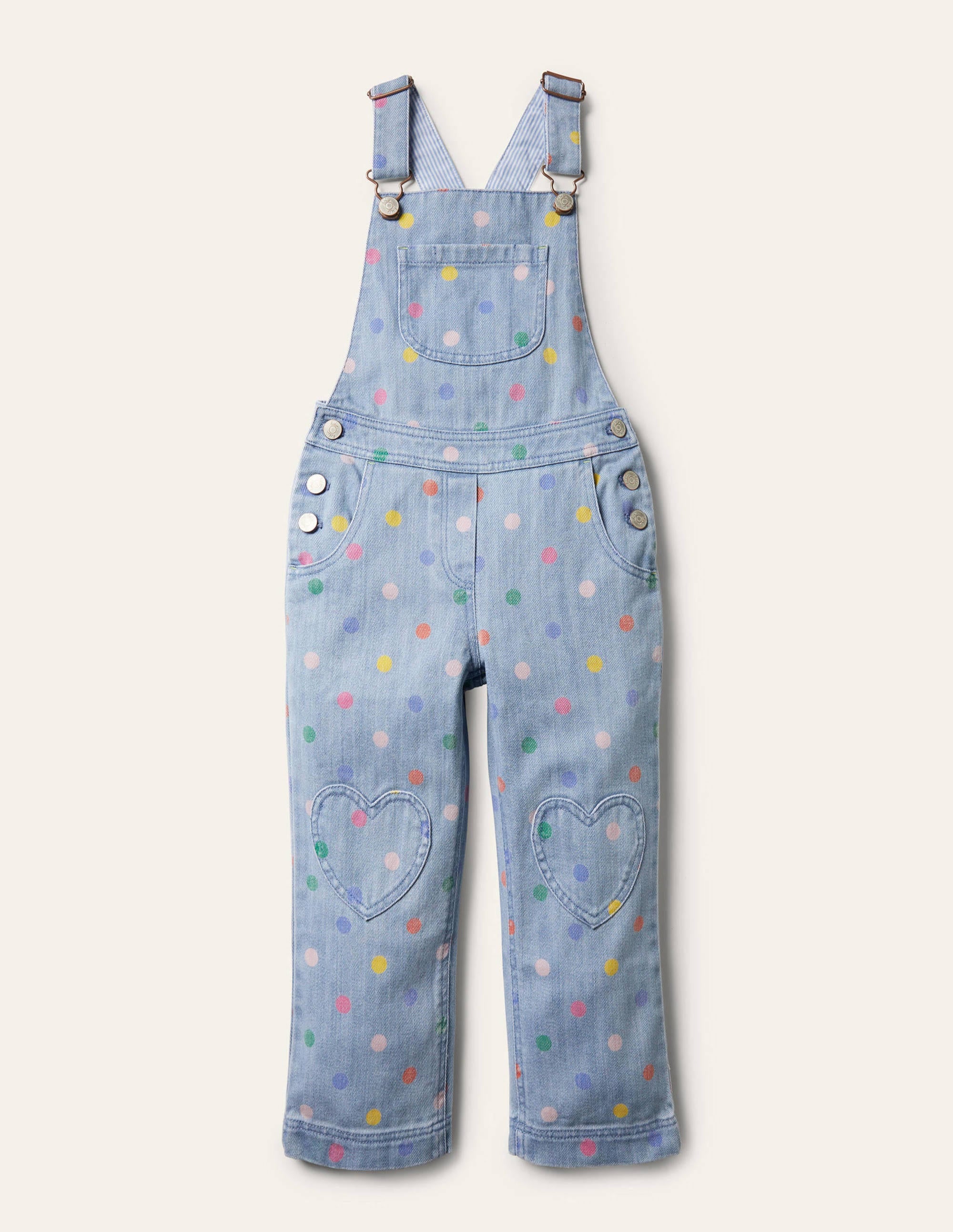 Latzhose mit Herzaufnäher-Faux-Uni, Bunte Tupfen