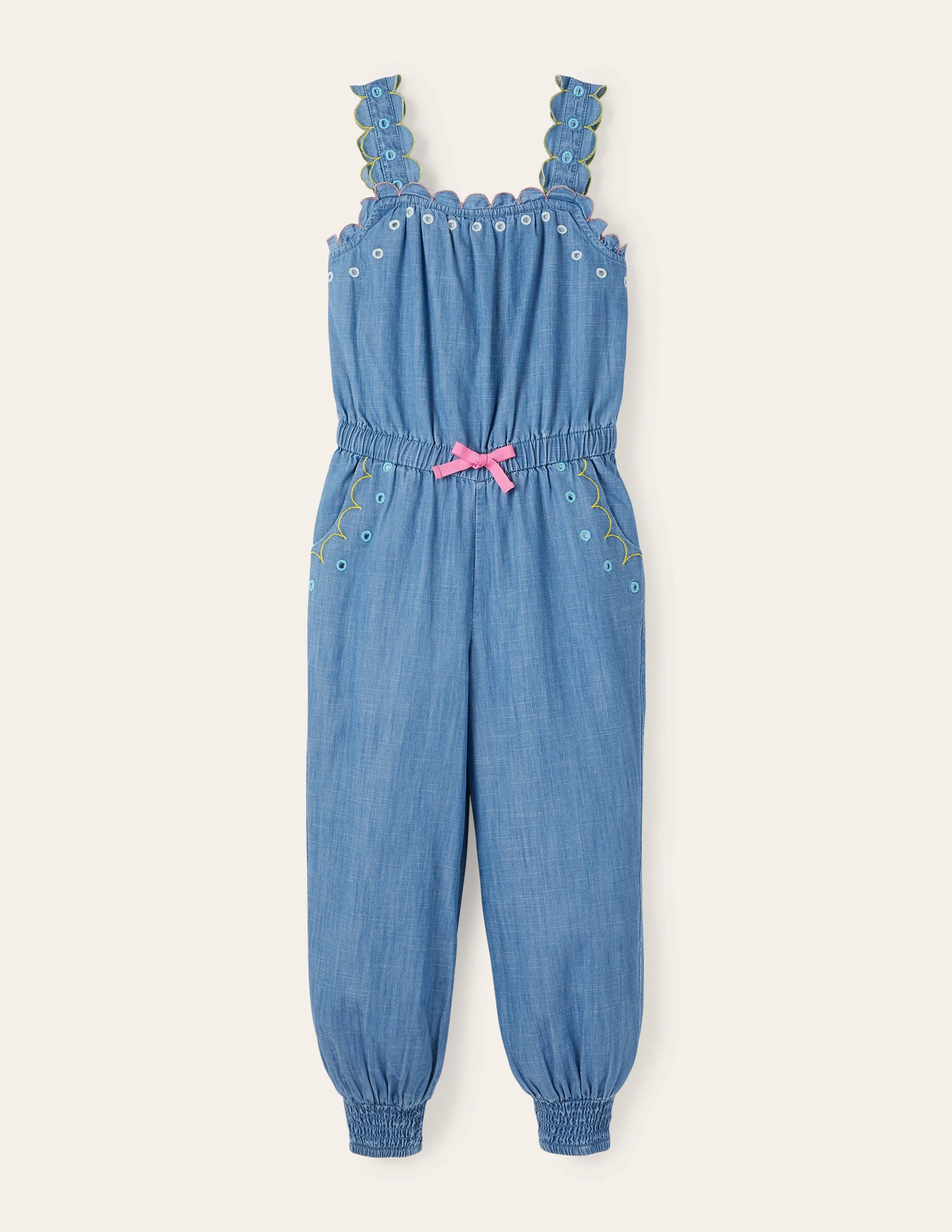 Latzhose mit Muschelsaum-Faux-Uni