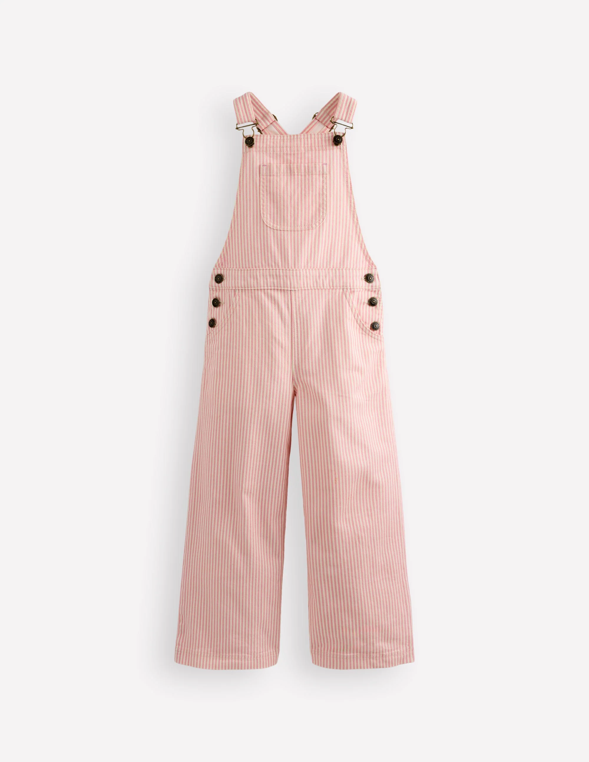 Latzhose mit weitem Bein-Rosa Drillich Streifen