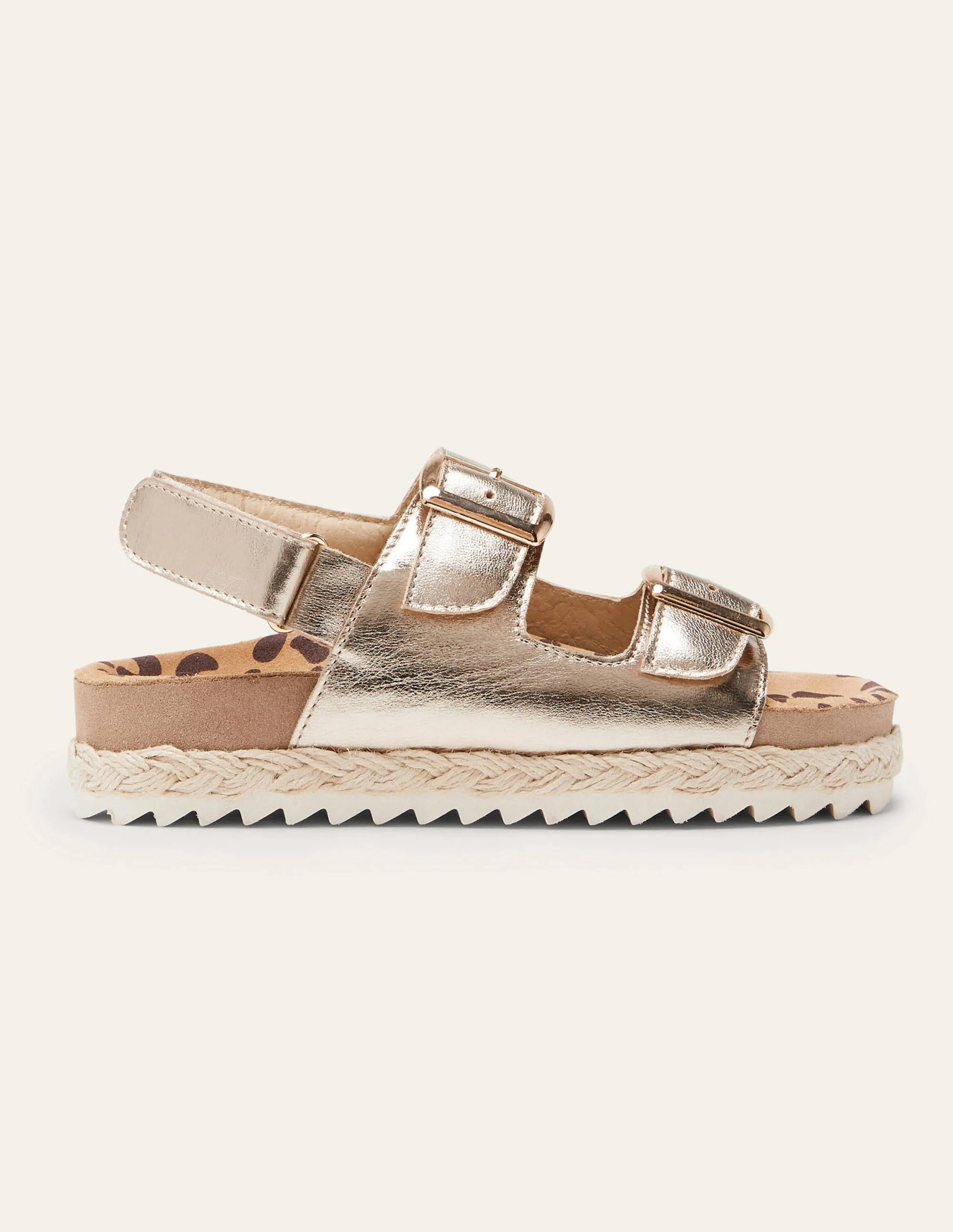 Ledersandalen im Espadrille-Stil-Gold-Metallic, Leopardenmuster - Image 2