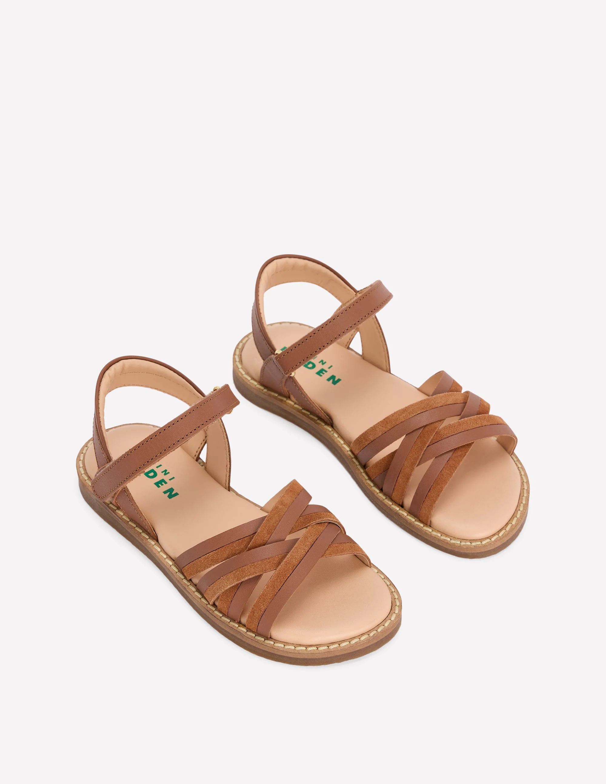 Ledersandalen mit überkreuzten Riemchen-Hellbraun - Image 2