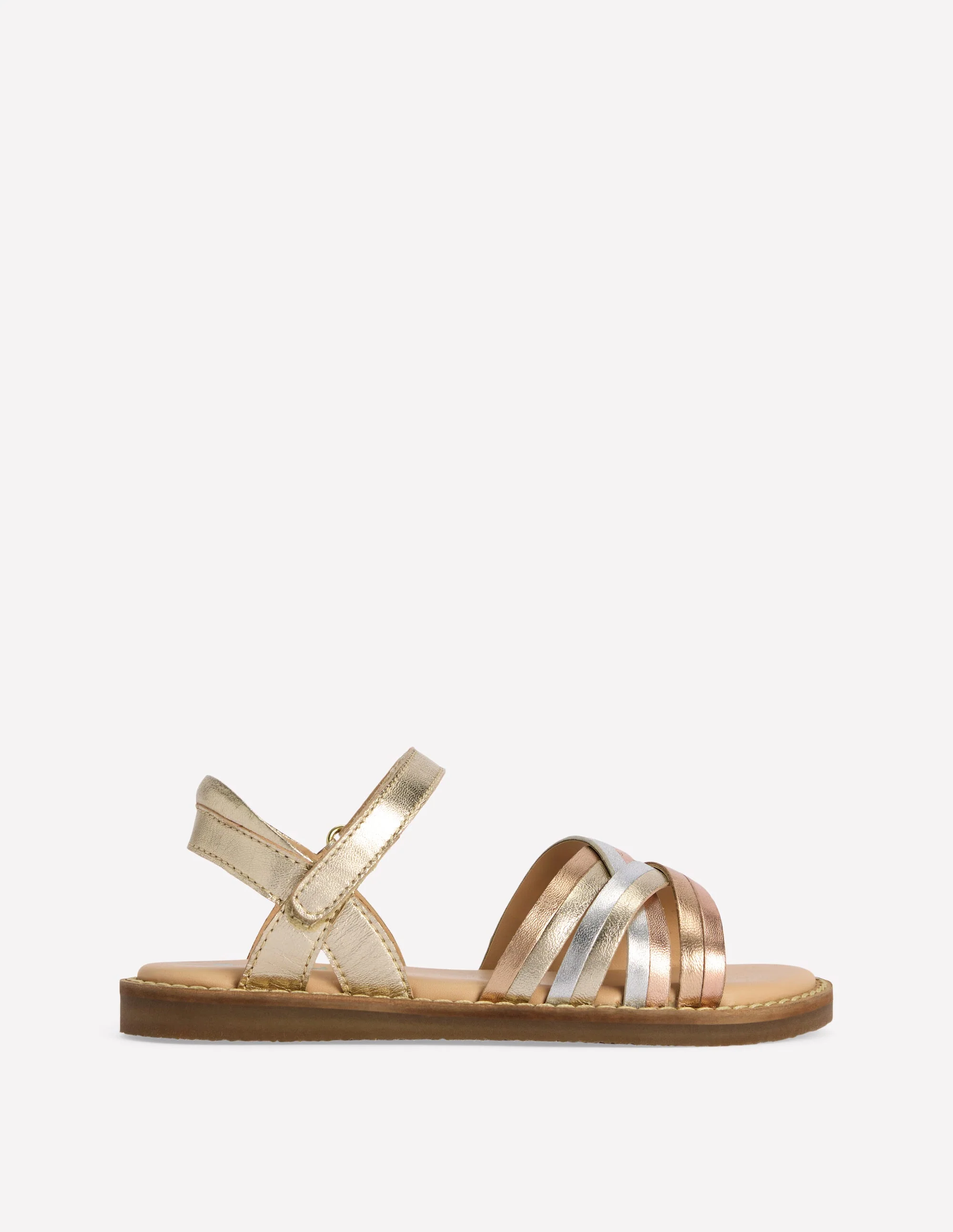 Ledersandalen mit überkreuzten Riemchen-Metallisch