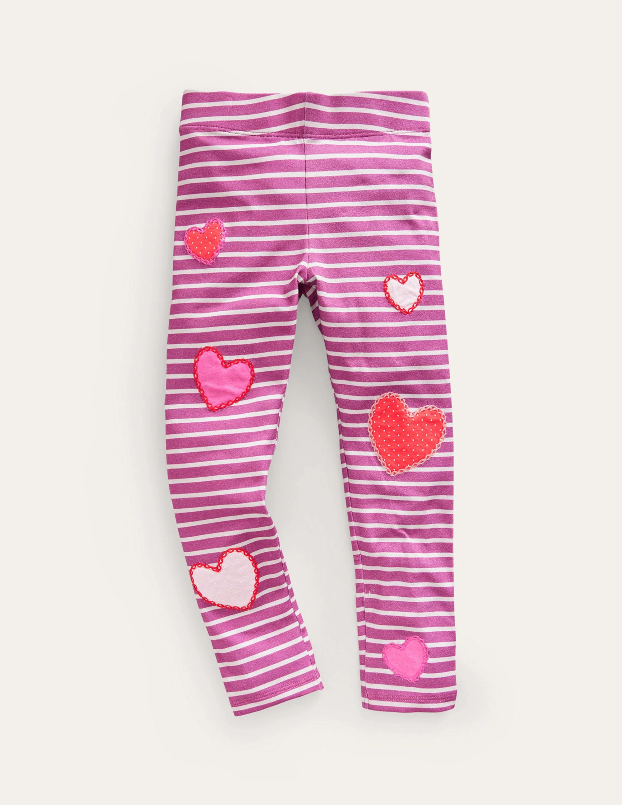 Leggings mit Applikationen-Erdbeere Pink/Naturweiß Herzen