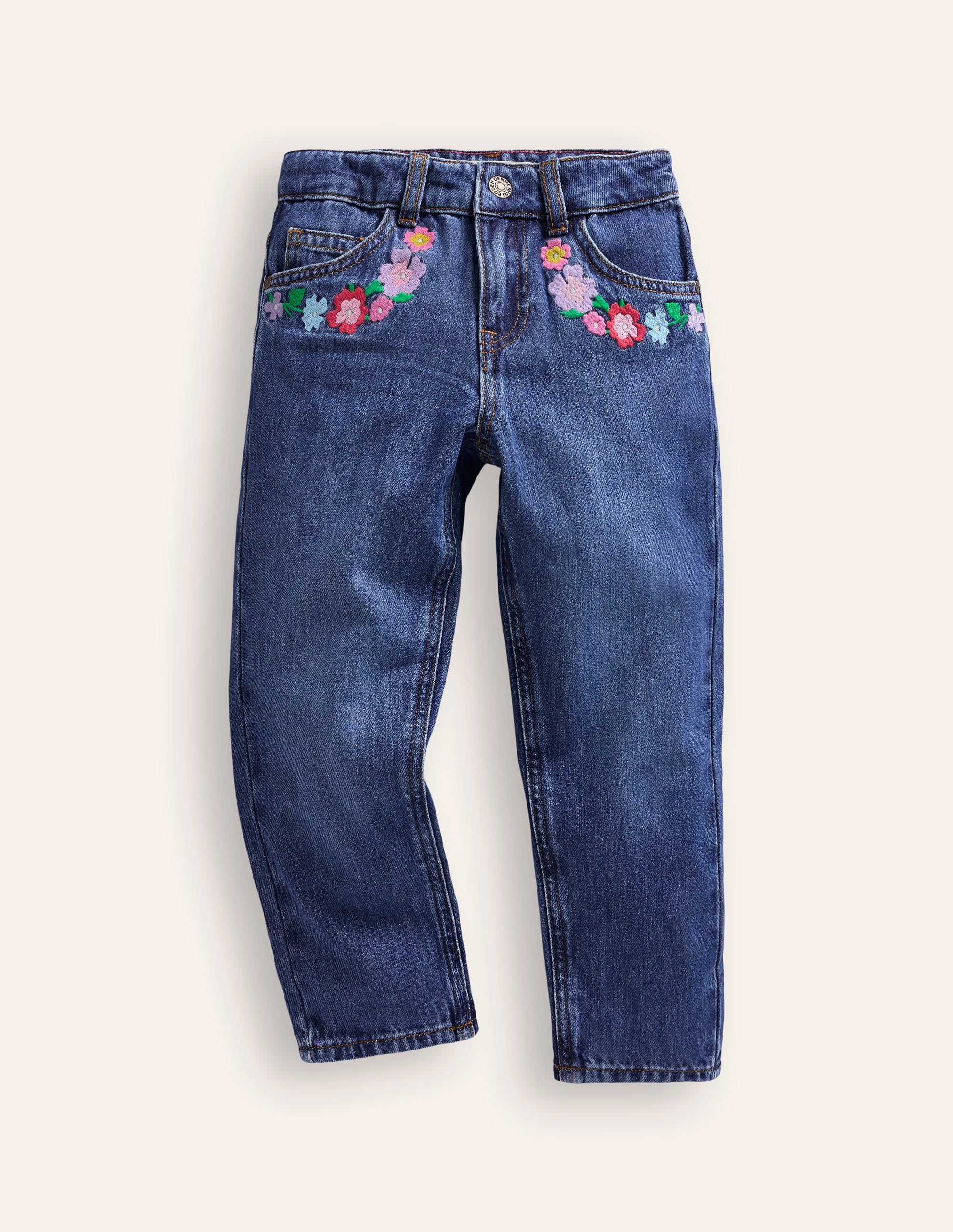 Locker geschnittene Jeans mit geradem Bein-Medium Vintage Blumenmuster Stickerei
