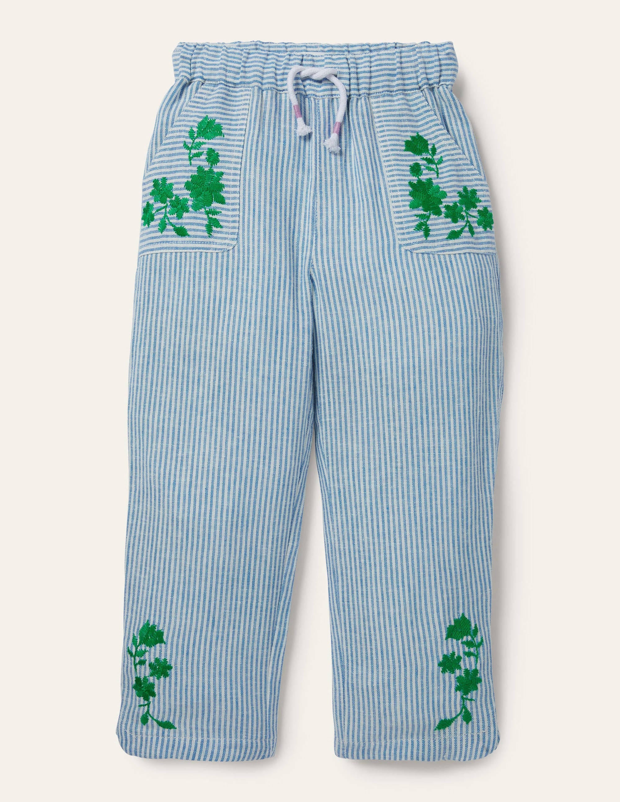 Lockere Webhose-Naturweiß/Küstenblau, Feine Streifen
