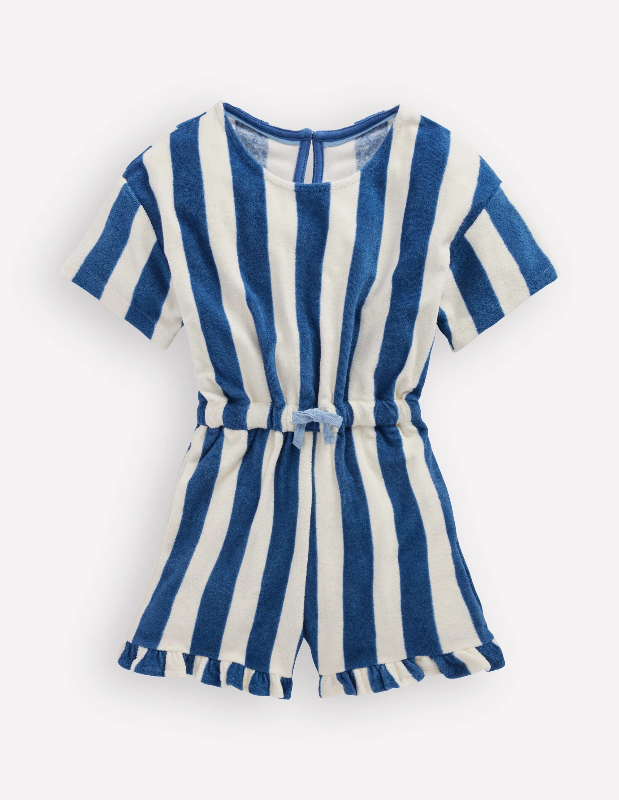 Lockerer Jumpsuit aus Frottee-Denim-Blau mit Streifen