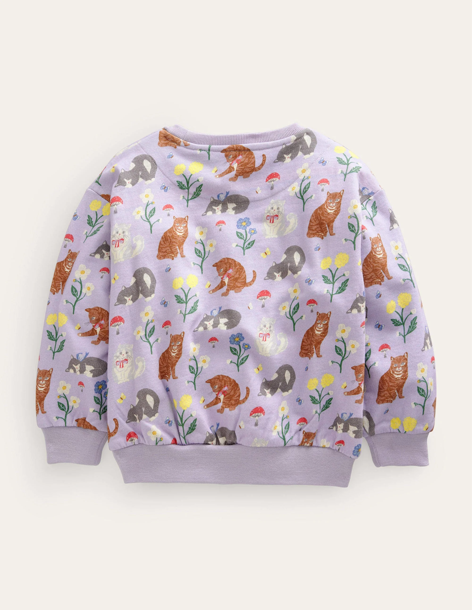 Lockeres, bedrucktes Sweatshirt-Violett Katzen - Image 2