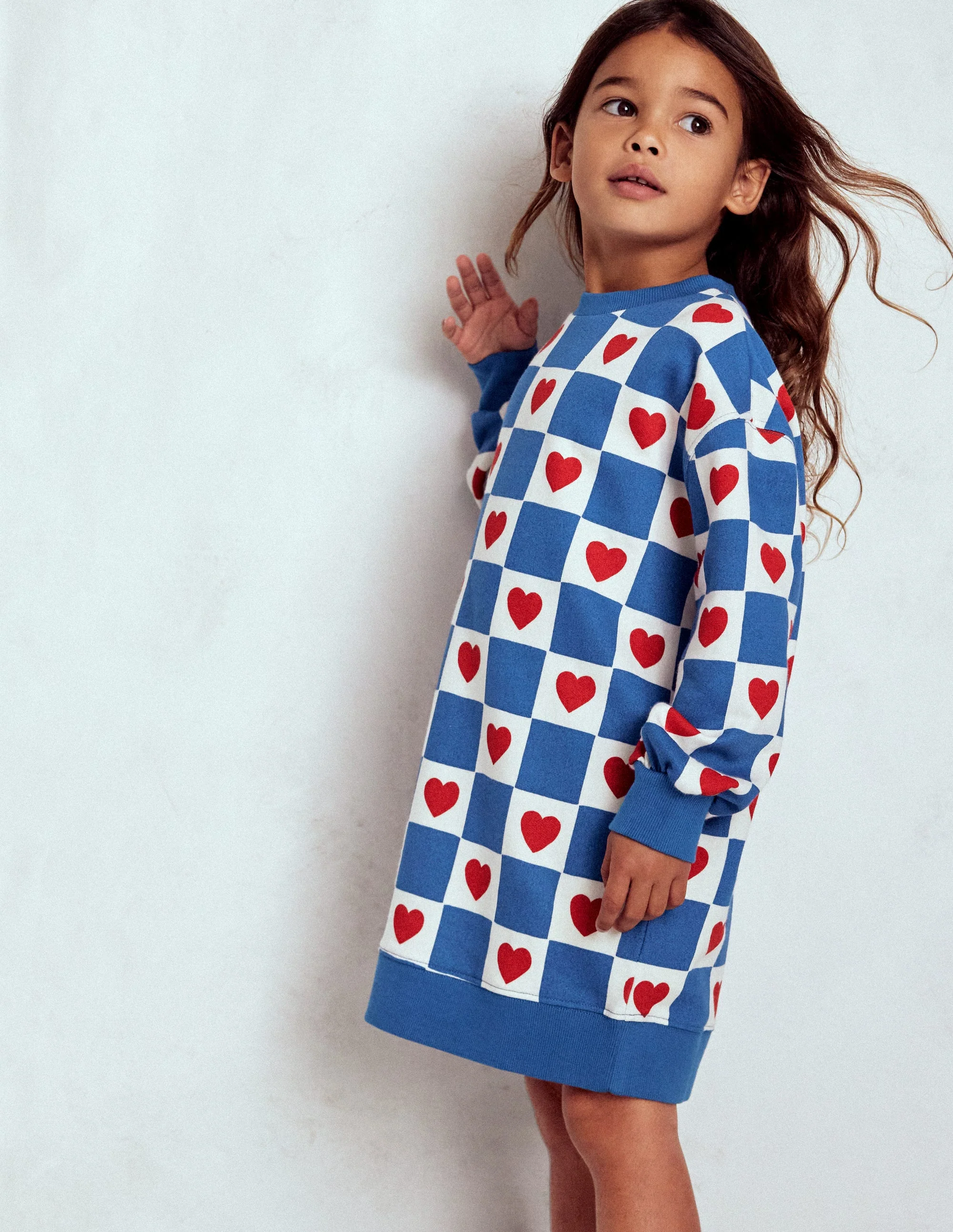 Lockeres Sweatshirt-Kleid-Blau Herzstempel