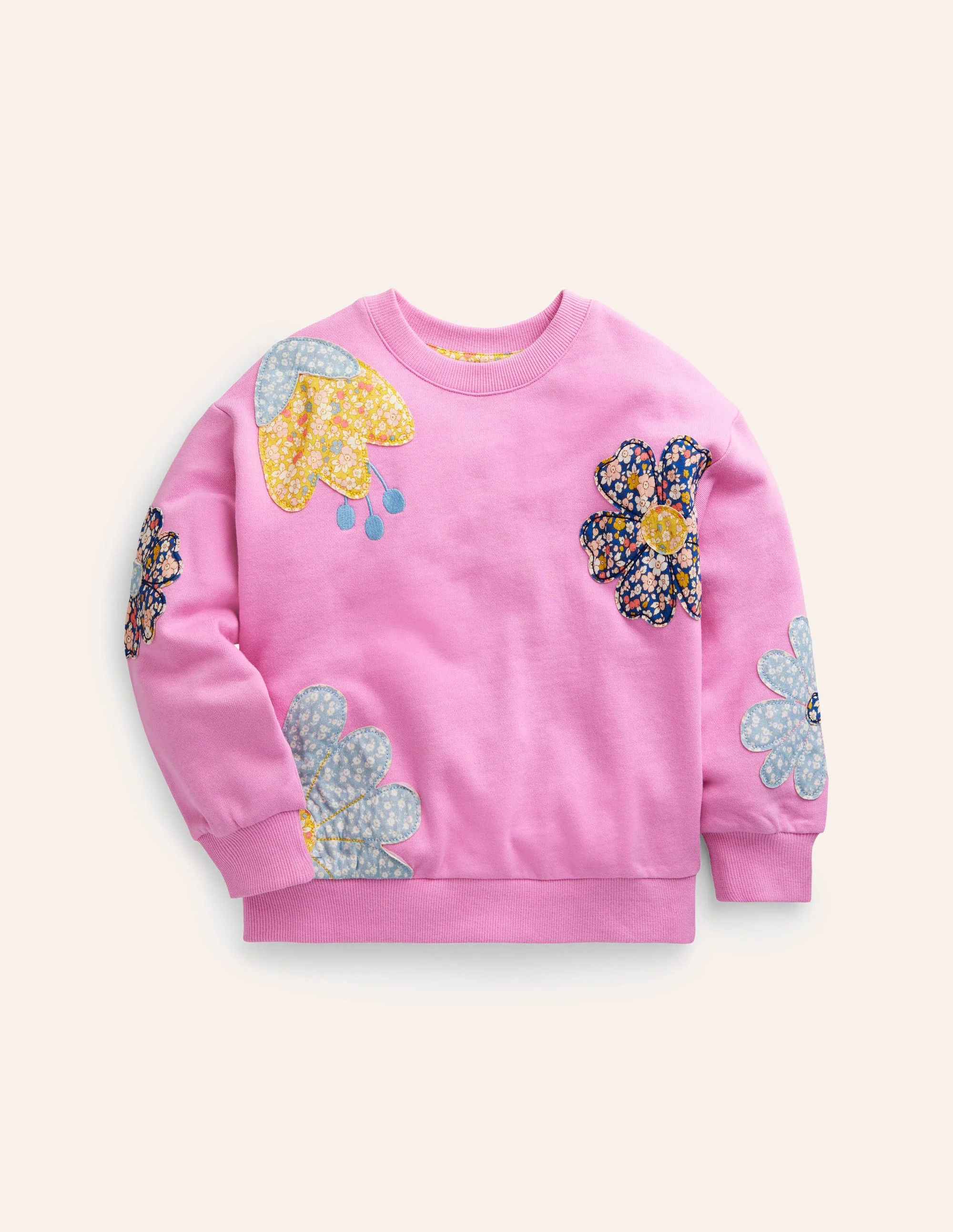 Lockeres Sweatshirt mit Applikationen-Kosmos-Rosa Blume