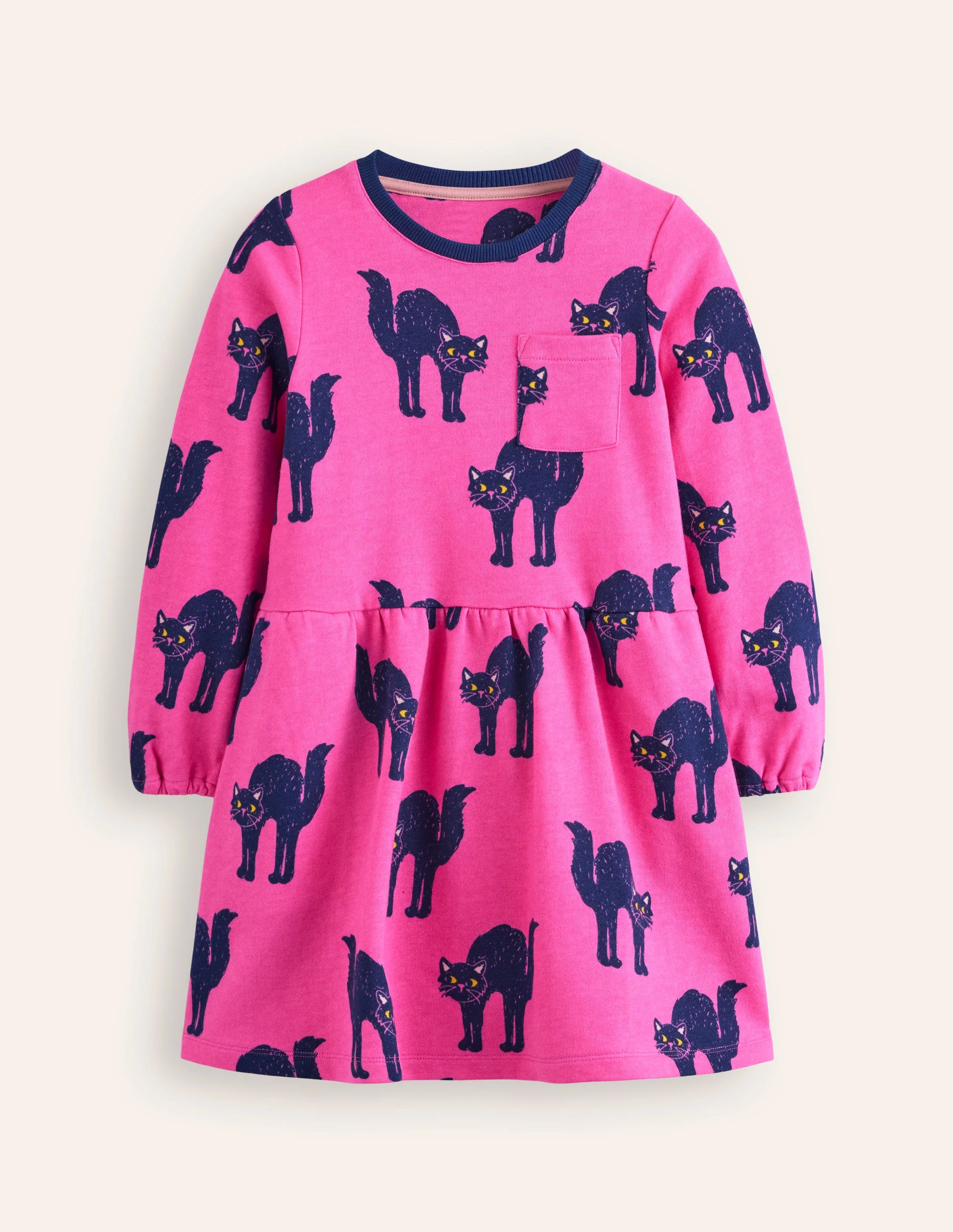 Loopback-Sweatshirtkleid-Rosarot, Katzen