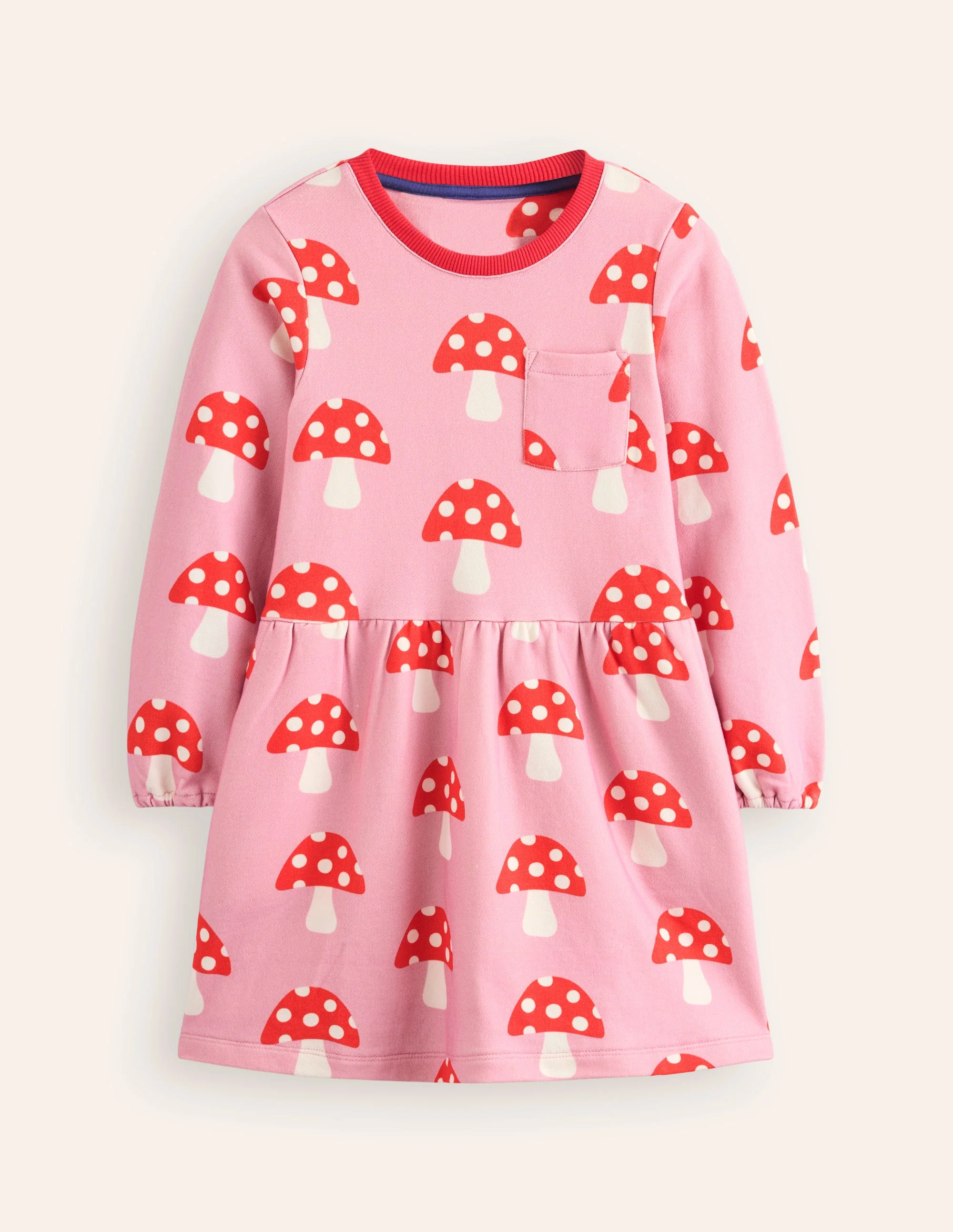 Loopback-Sweatshirtkleid-Vintage-Rosa Fliegenpilze