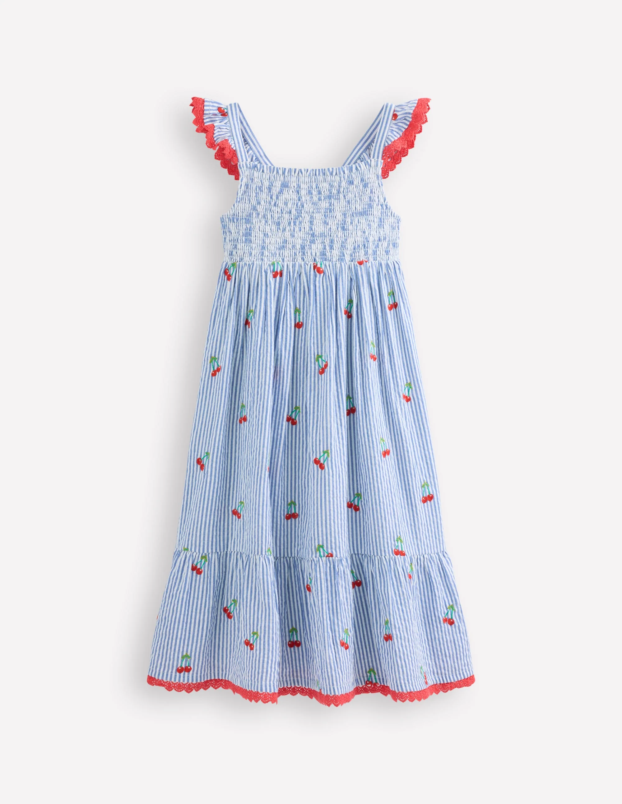Luella Maxi-Sommerkleid mit Rüschen-Blau/Weiß Kirschen