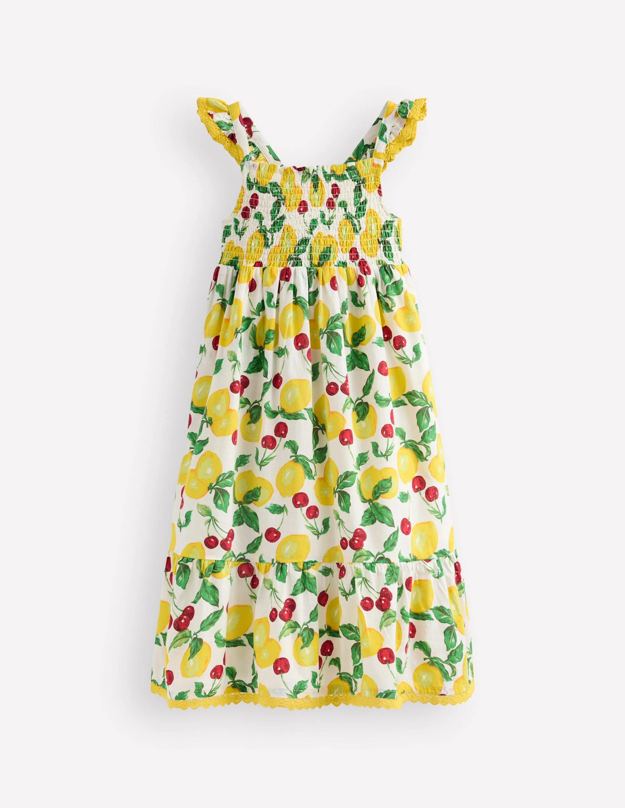 Luella Maxi-Sommerkleid mit Rüschen-Naturweiß Zitronen und Kirschen - Image 2