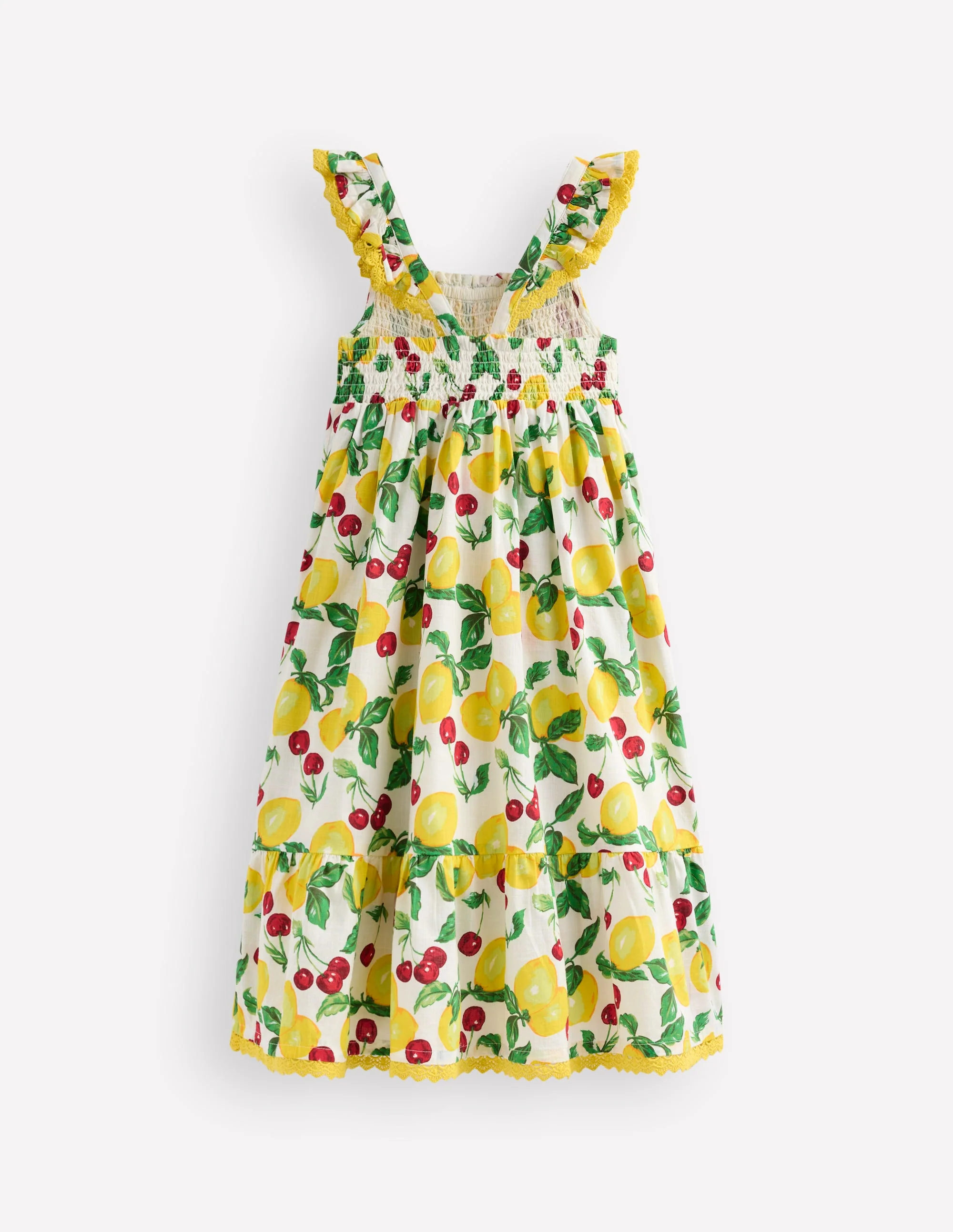 Luella Maxi-Sommerkleid mit Rüschen-Naturweiß Zitronen und Kirschen - Image 3