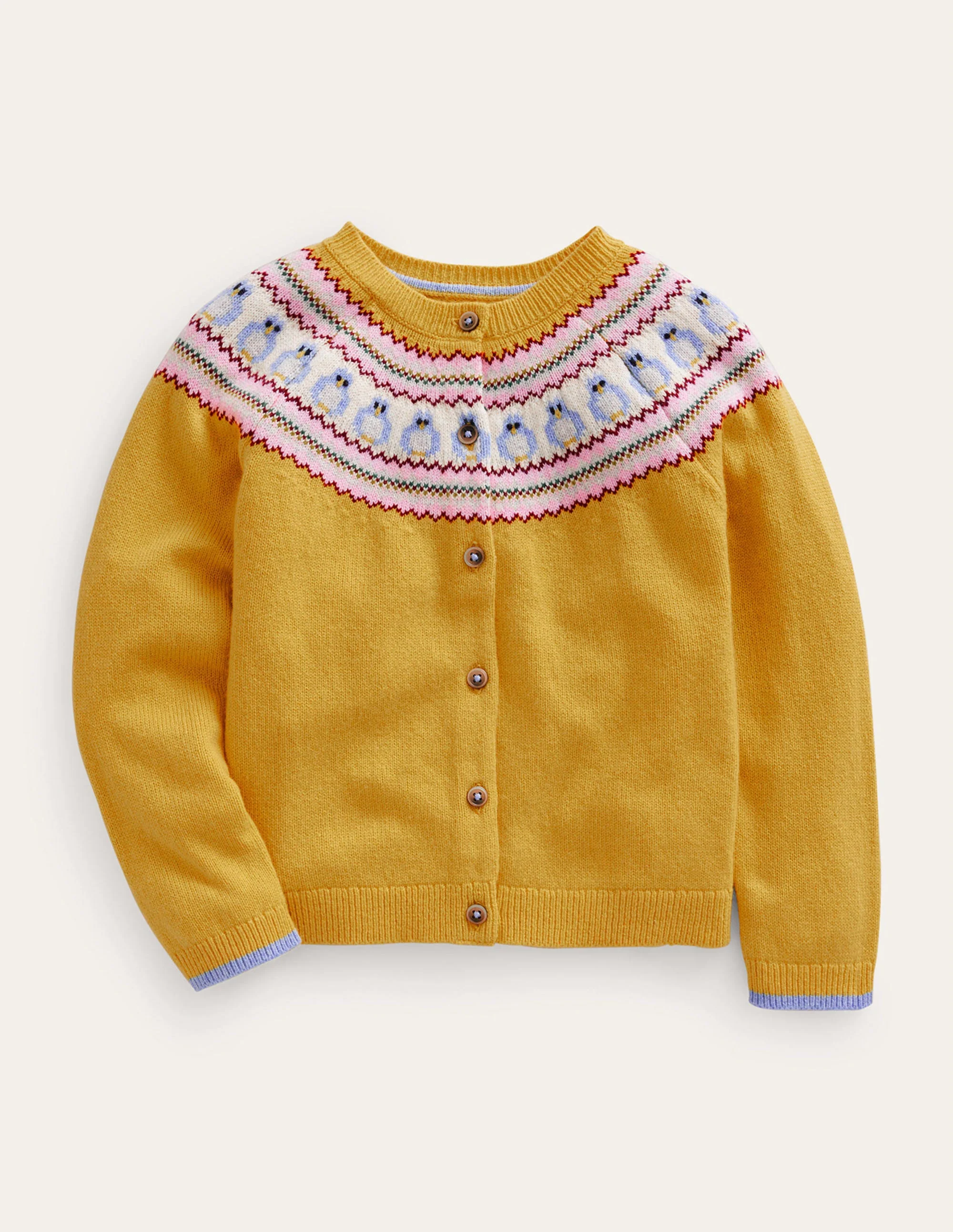 Lustige Fair-Isle-Strickjacke-Gelb Eulen