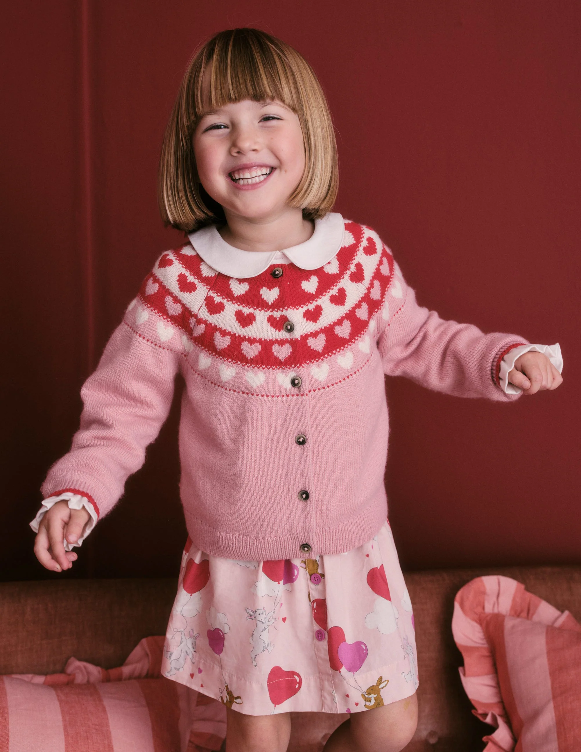 Lustige Fair-Isle-Strickjacke-Mandelrosa Herzen - Image 4