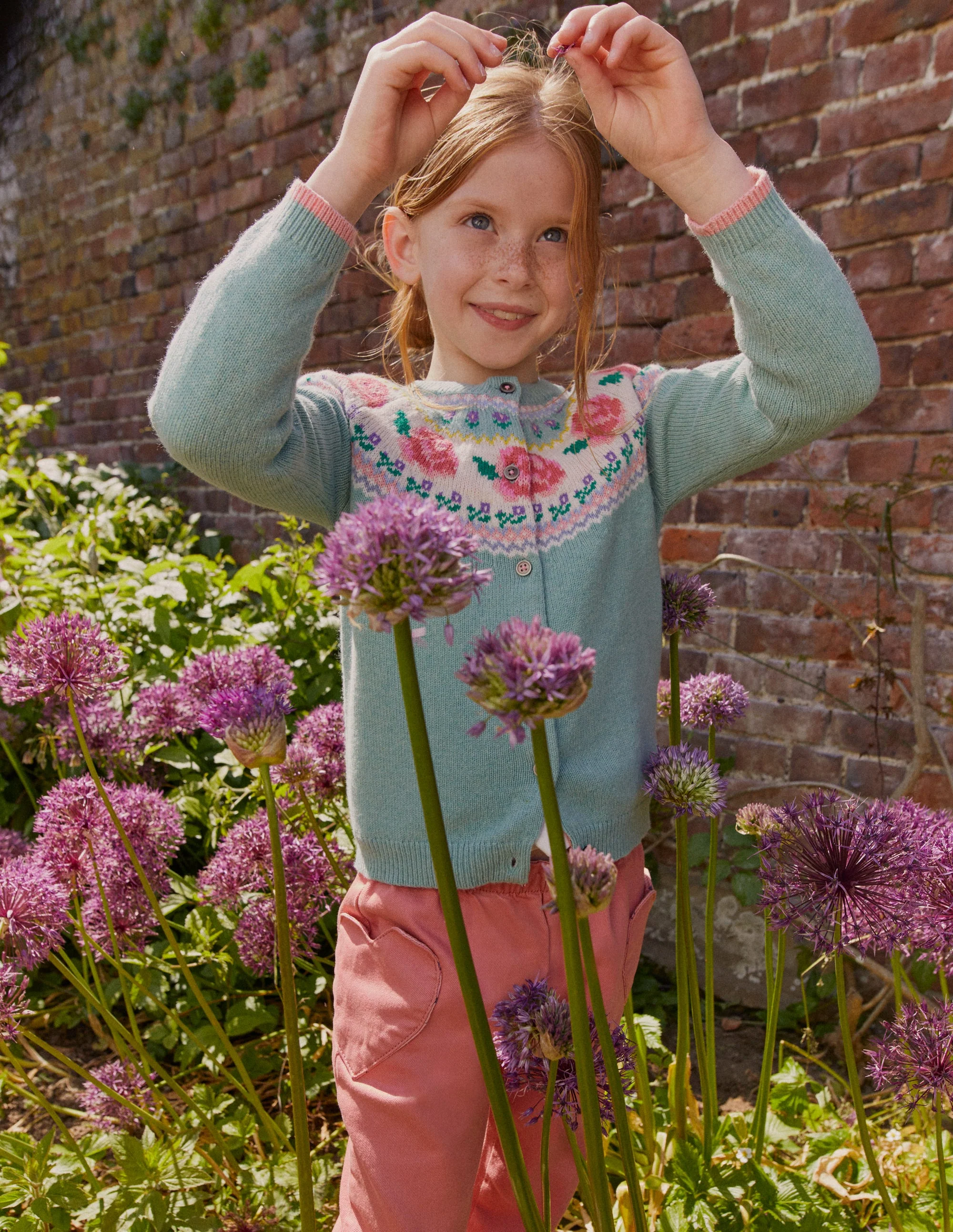 Lustige Fair-Isle-Strickjacke-Rauchgrün Blumen - Image 4