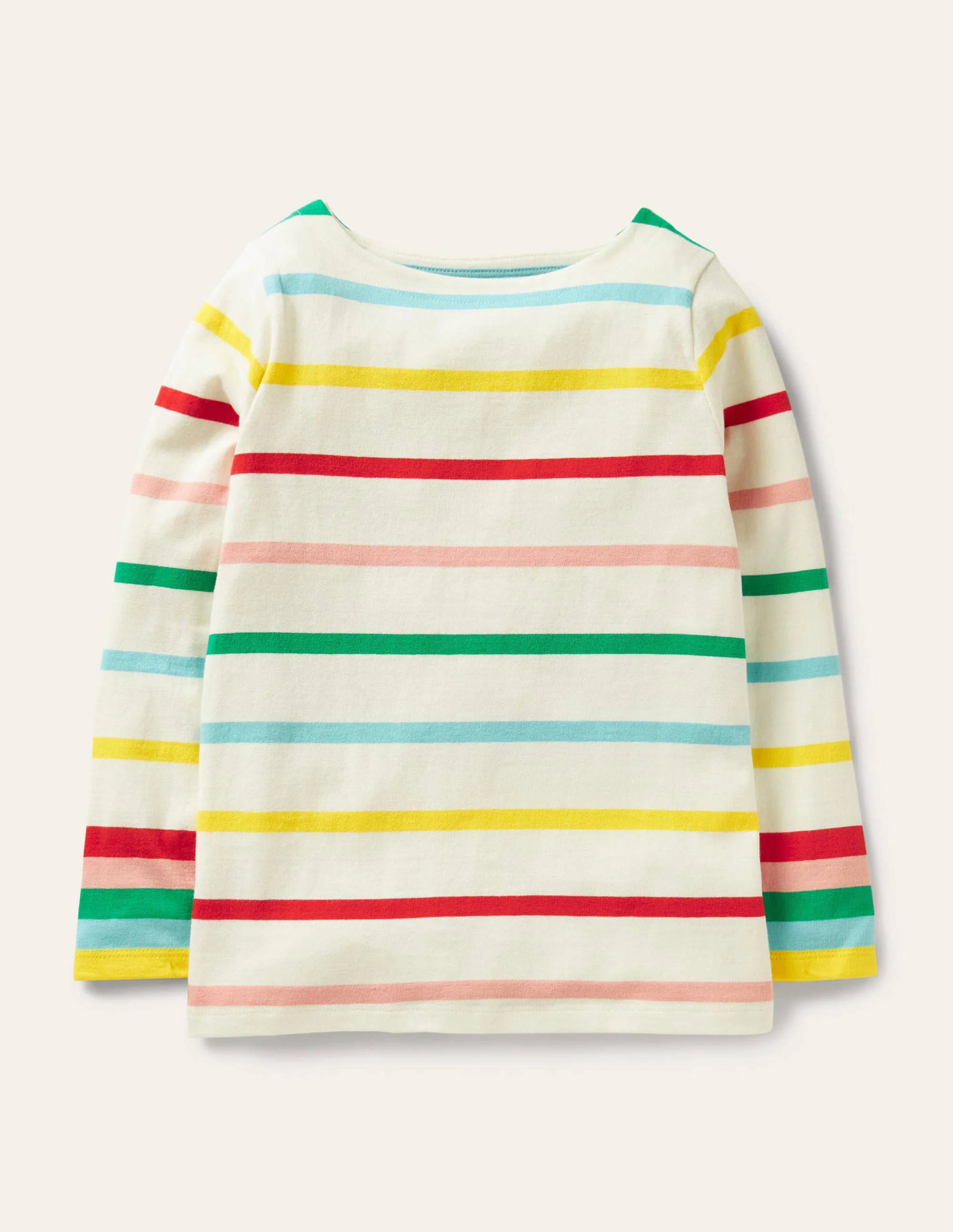 Lustiges Bretonshirt-Naturweiß/Bunte Regenbogenbündchen