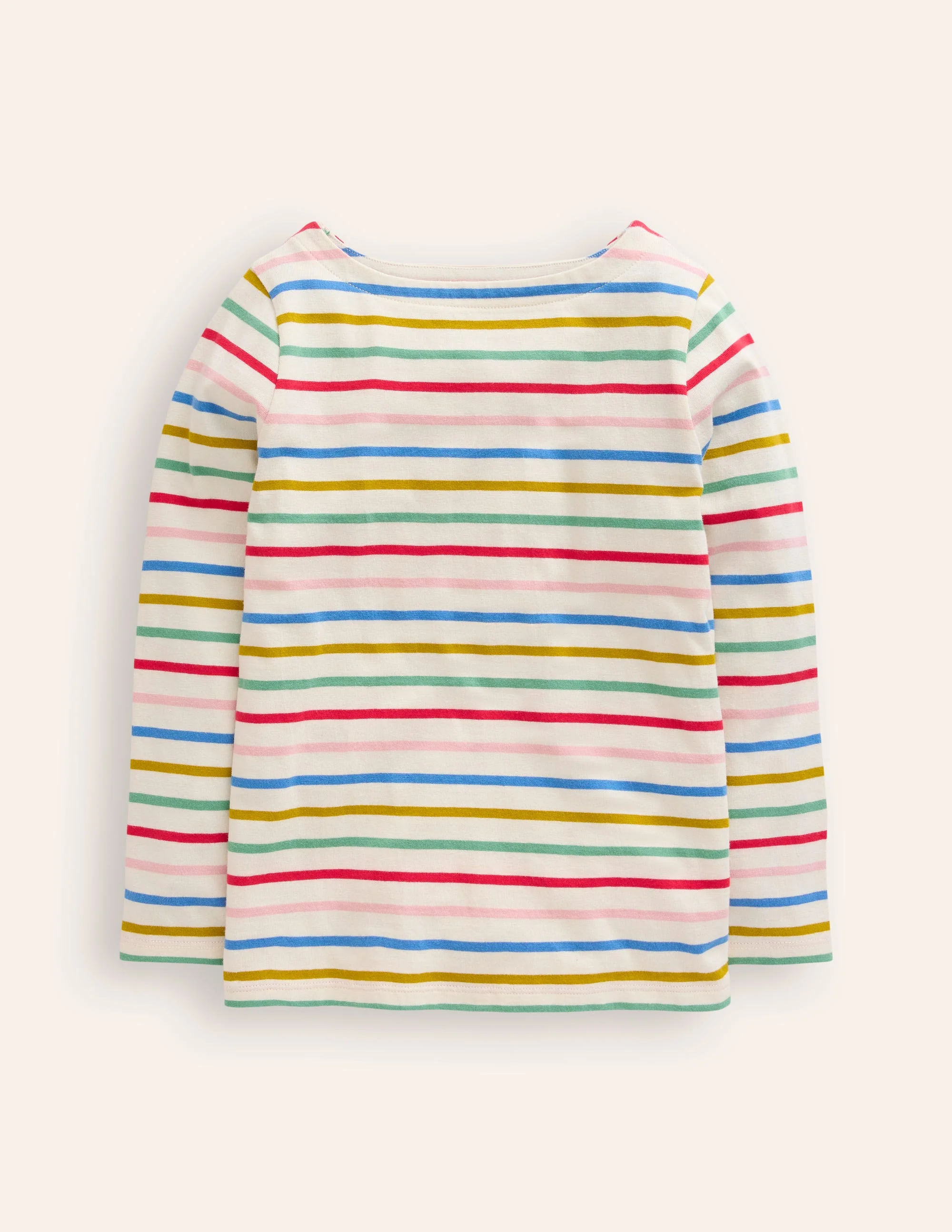Lustiges Bretonshirt-Naturweiß/Navy, Regenbogenwelle