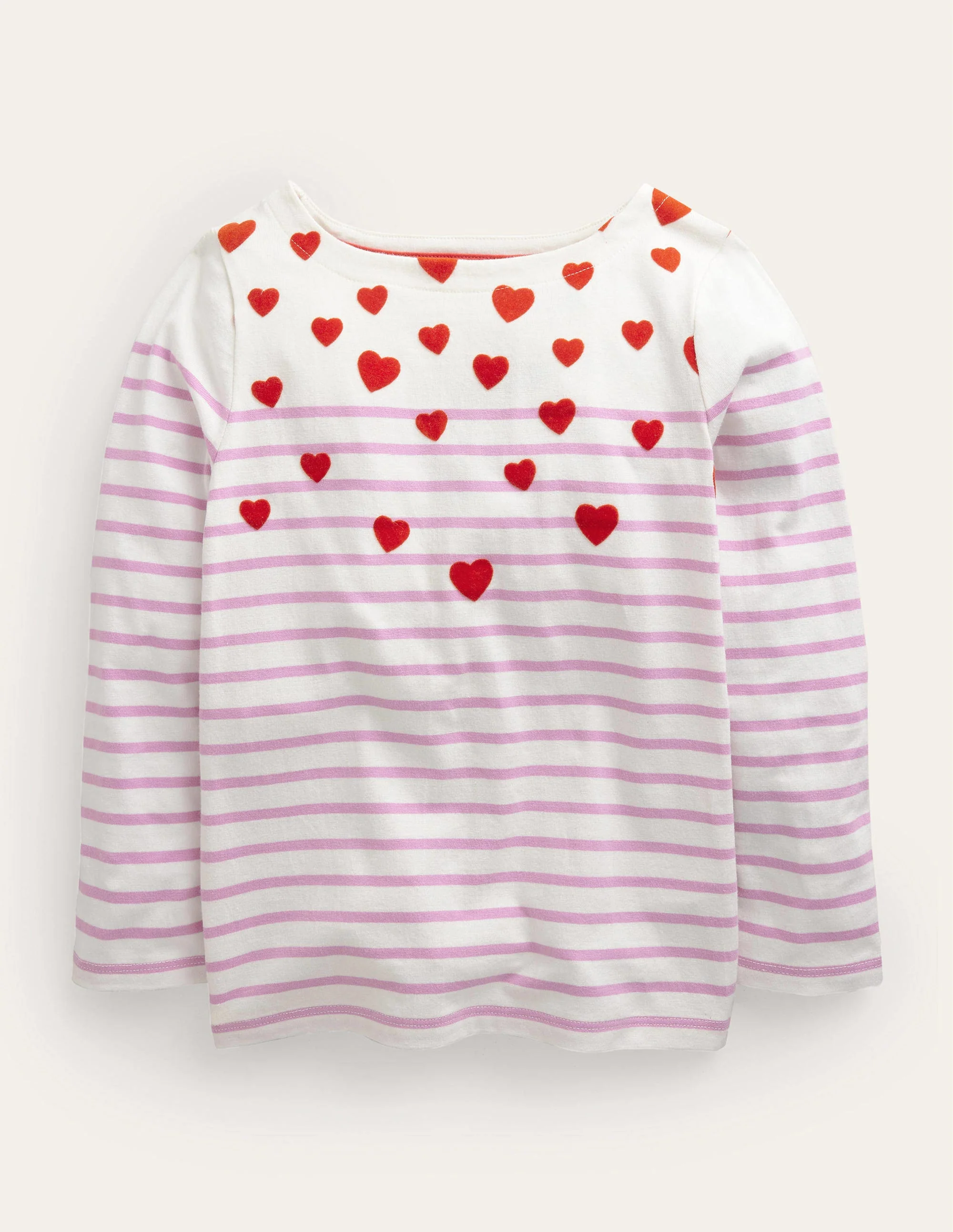 Lustiges Bretonshirt-Rosa/Naturweiß Herzen
