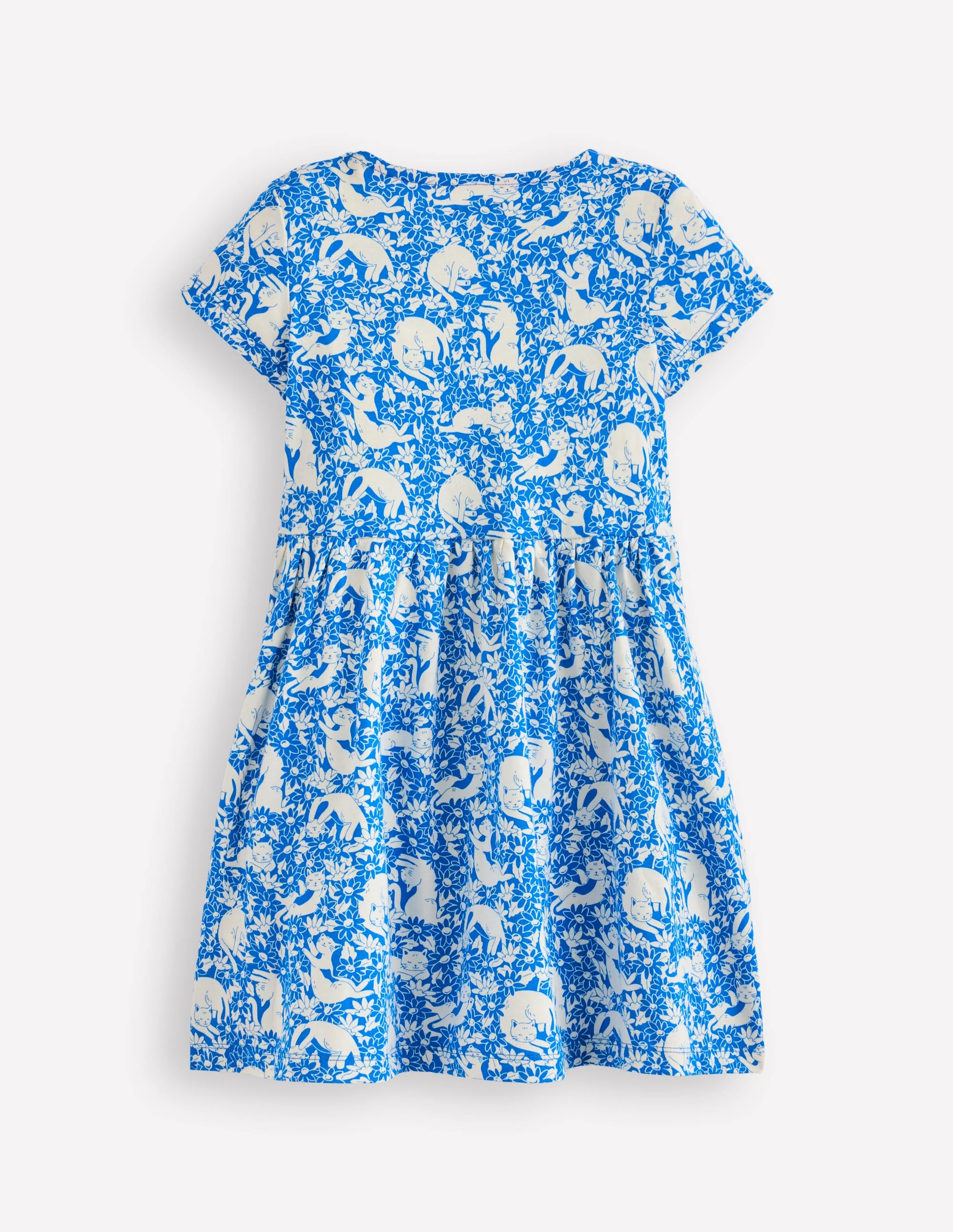 Lustiges Jerseykleid mit Herztasche-Eisvogelblau Kätzchen Wiese - Image 2