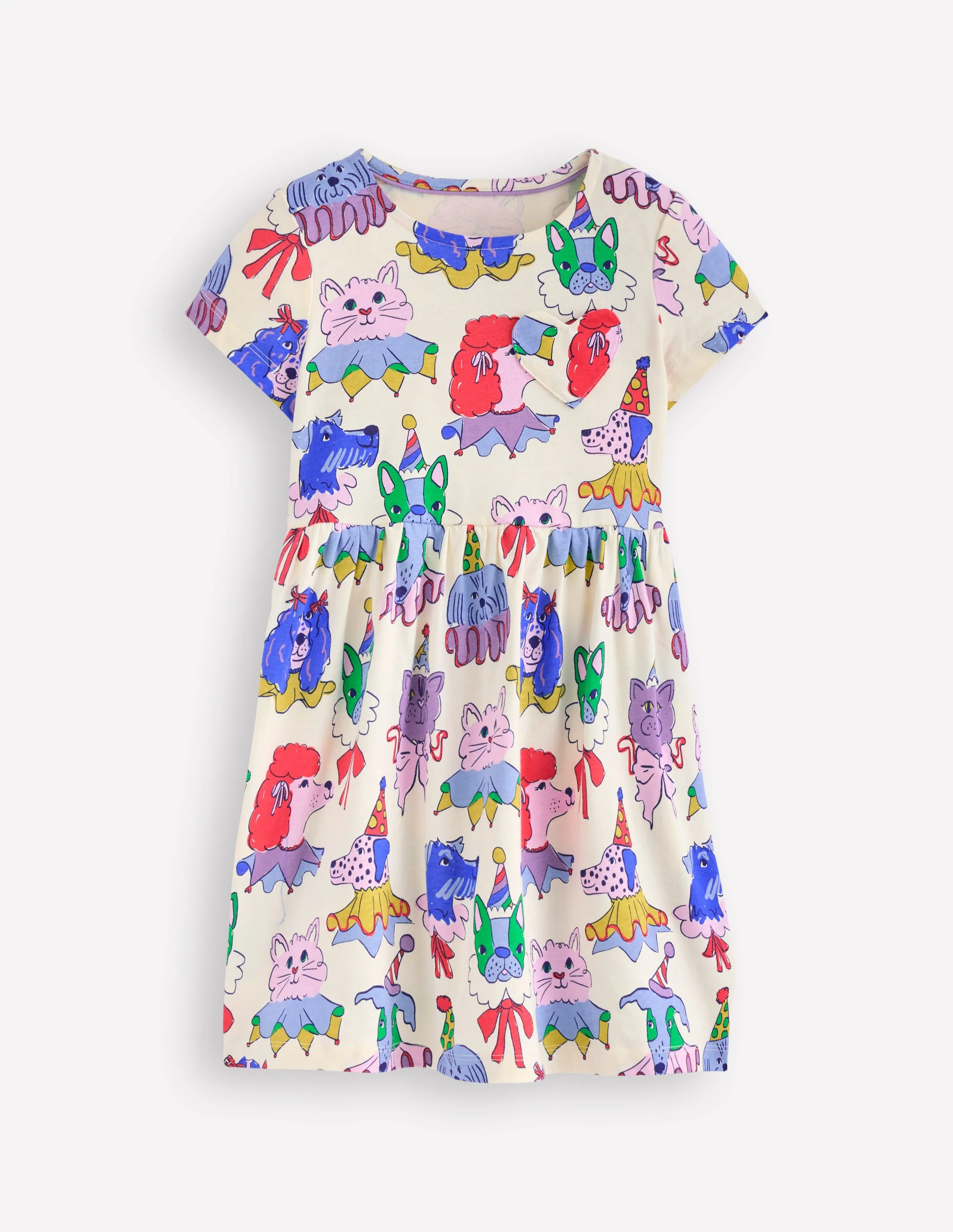 Lustiges Jerseykleid mit Herztasche-Weiches Naturweiß Haustierparade