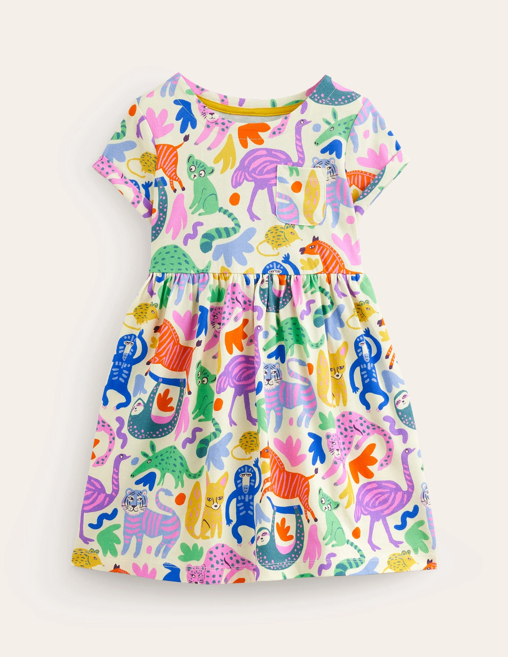 Lustiges Jerseykleid mit kurzen Ärmeln-Bunt Safari Freunde