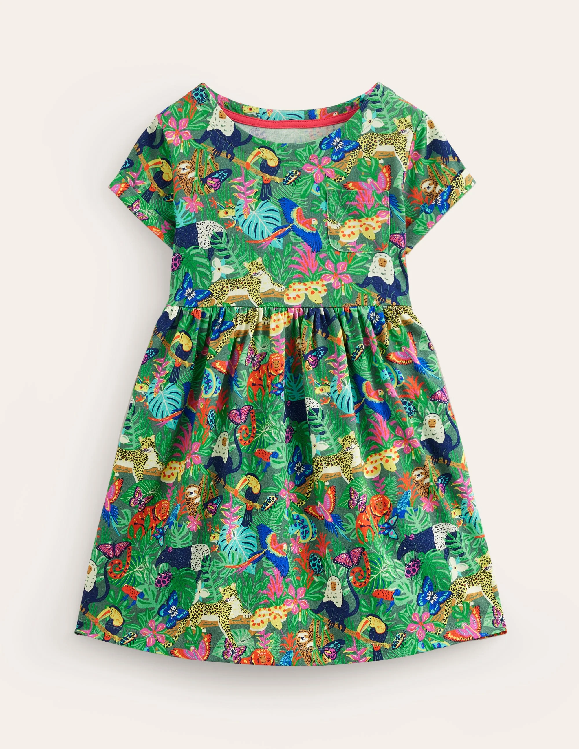 Lustiges Jerseykleid mit kurzen Ärmeln-Fichtengrün Regenwald