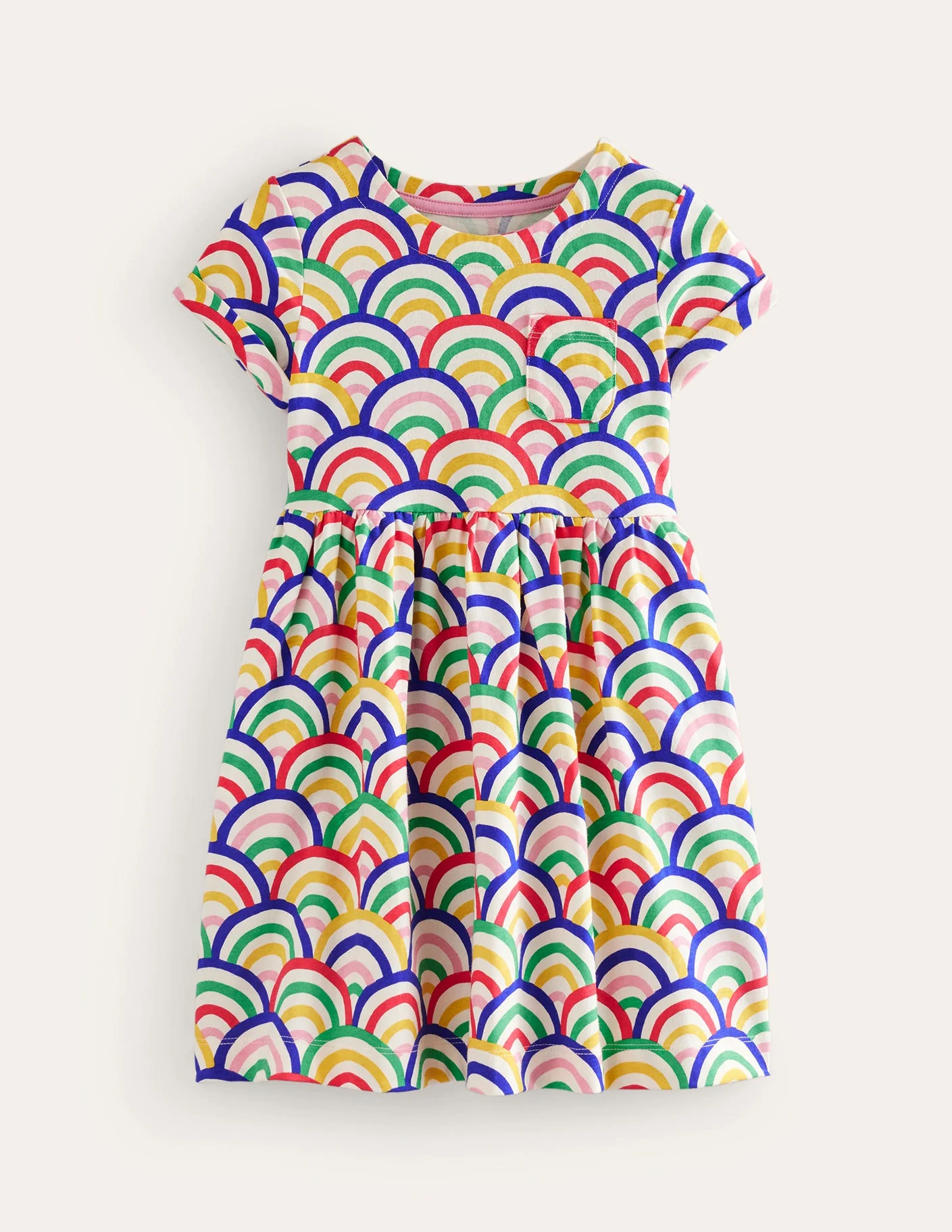 Lustiges Jerseykleid mit kurzen Ärmeln-Naturweiß Bunt Regenbogen