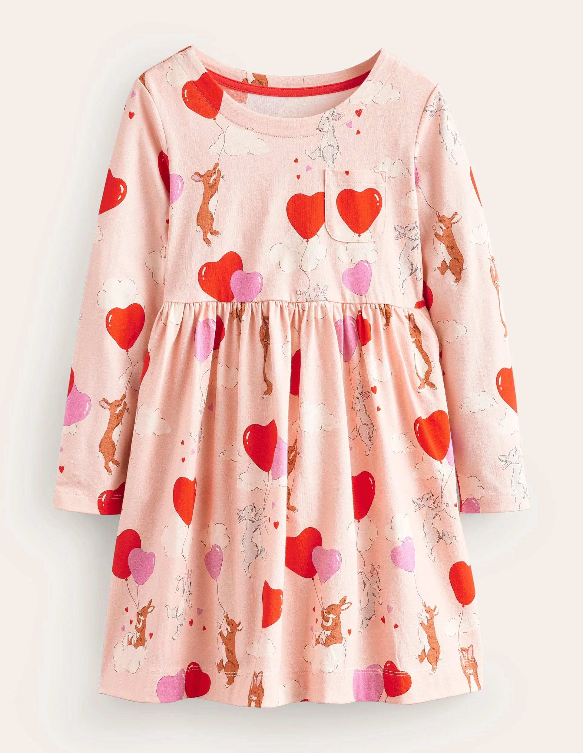 Lustiges Jerseykleid mit langen Ärmeln-Balletrosa Häschen
